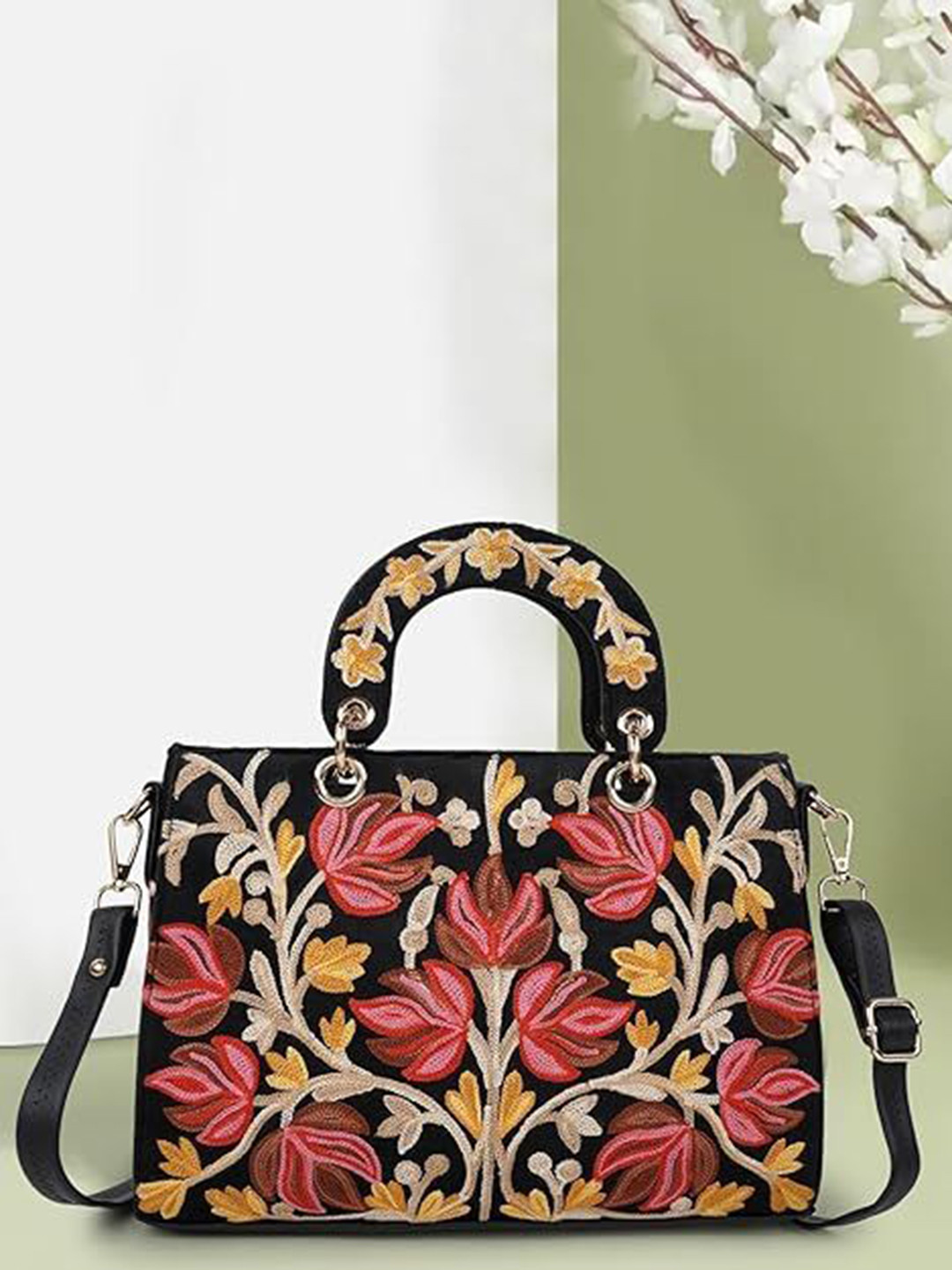 EVEDA Women Floral Printed Structured Handheld Bag