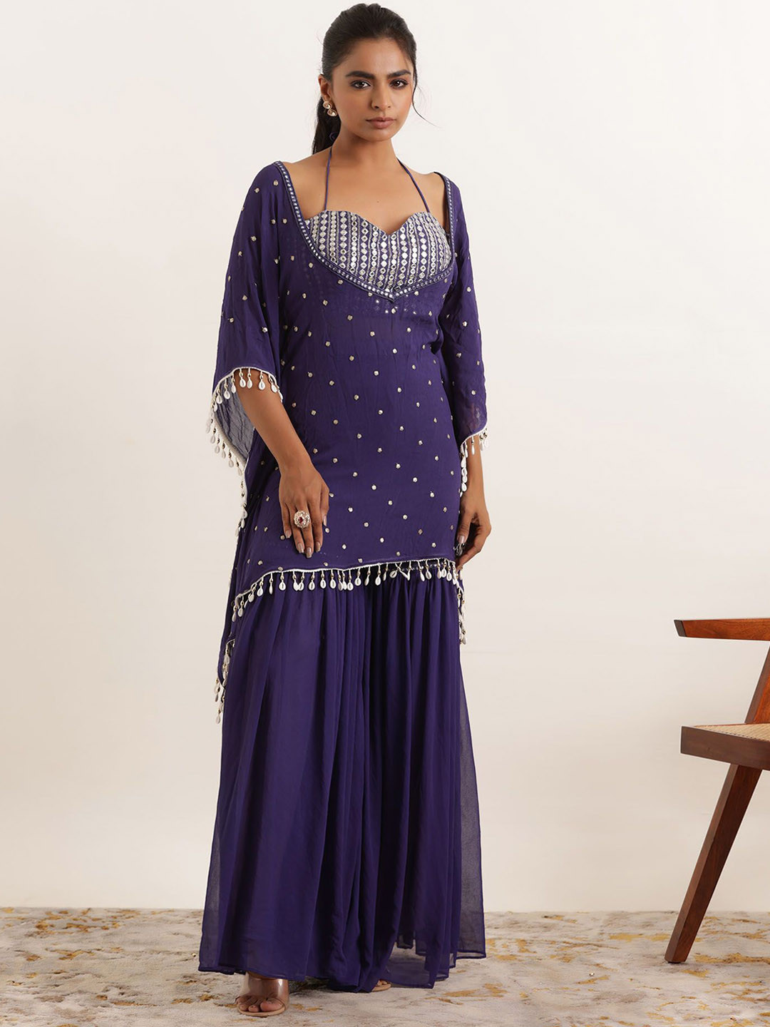 DEASHA INDIA Ethnic Motifs Embroidered Mirror Work Tunic With Palazzo