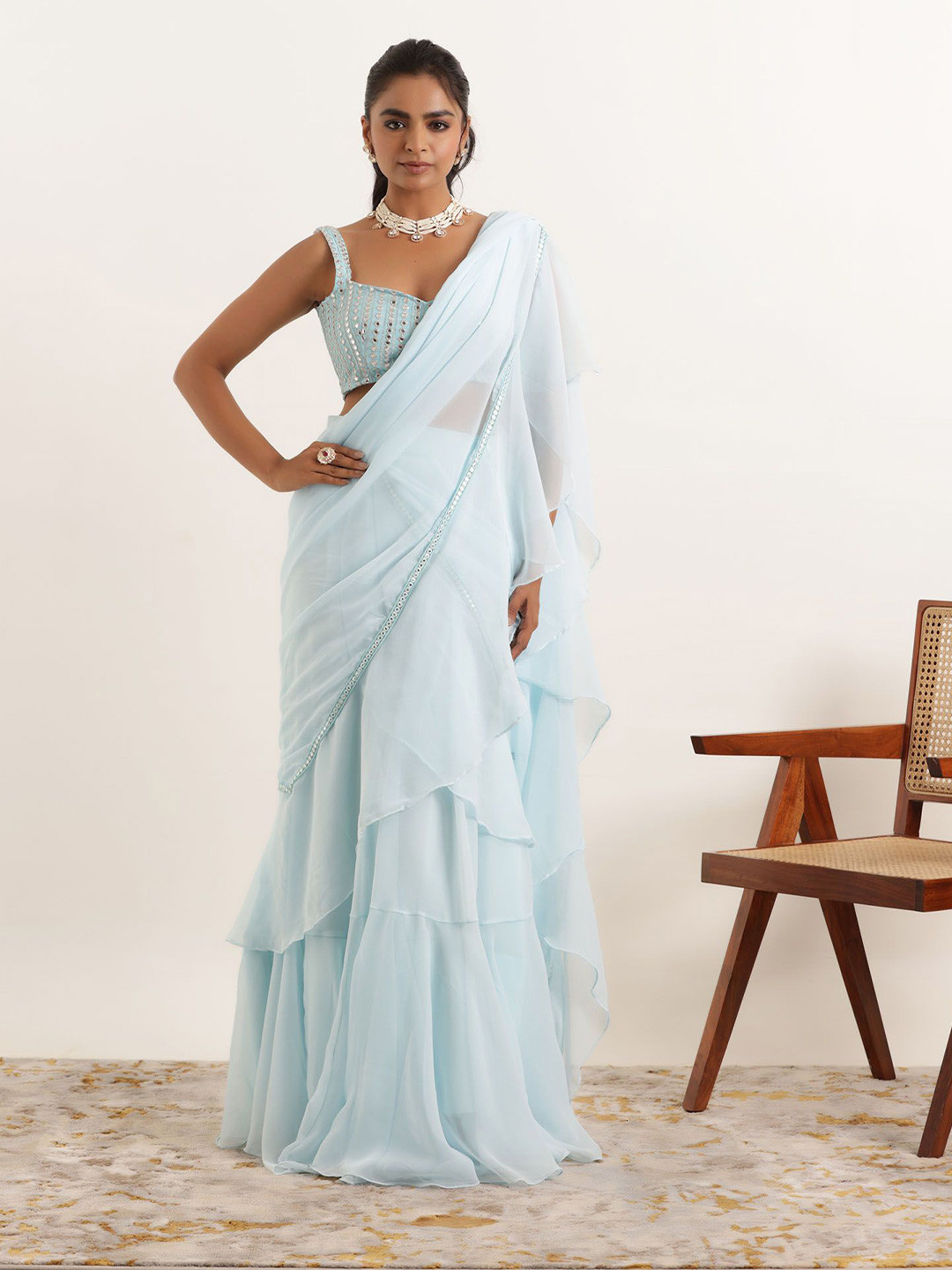 DEASHA INDIA Mirror Work Pure Georgette Saree