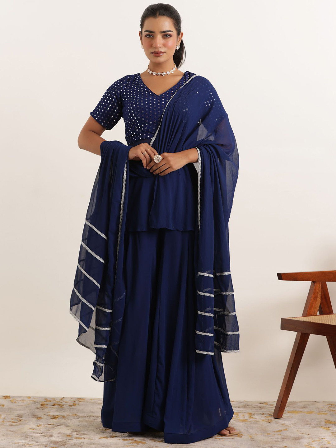 DEASHA INDIA Embroidered Mirror Work Kurta With Sharara & Dupatta