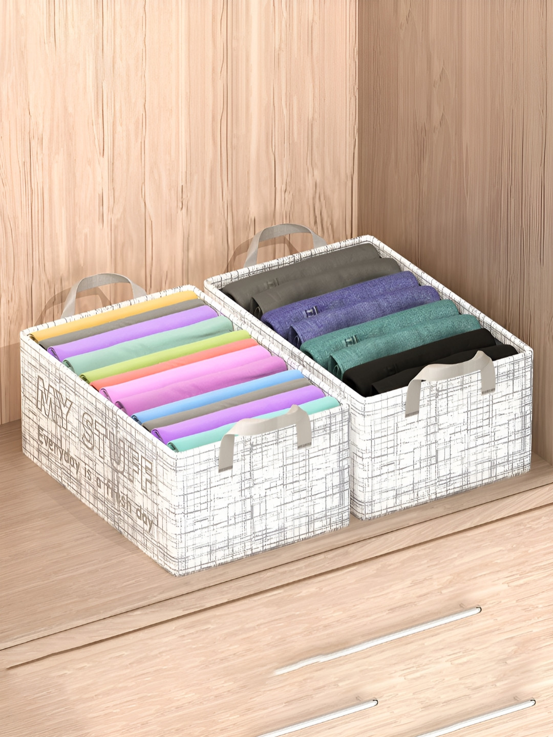 Myntra Elegant Homes Grey 2 Pcs Foldable Non-Woven Storage Box Foldable Drawer Organisers