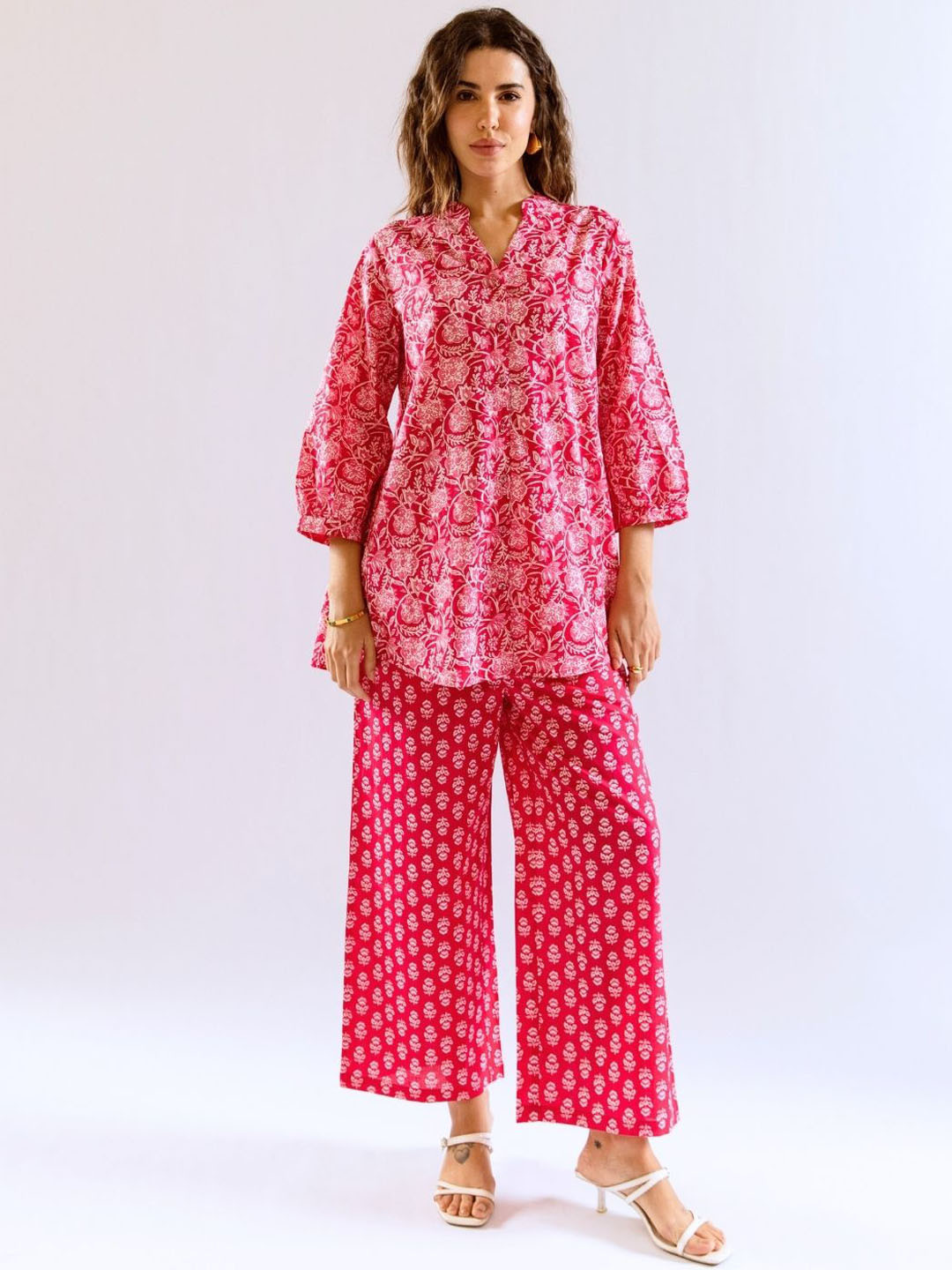 FEATHERS CLOSET Peony Chill Pure Cotton Back Pleated Co-Ord Set