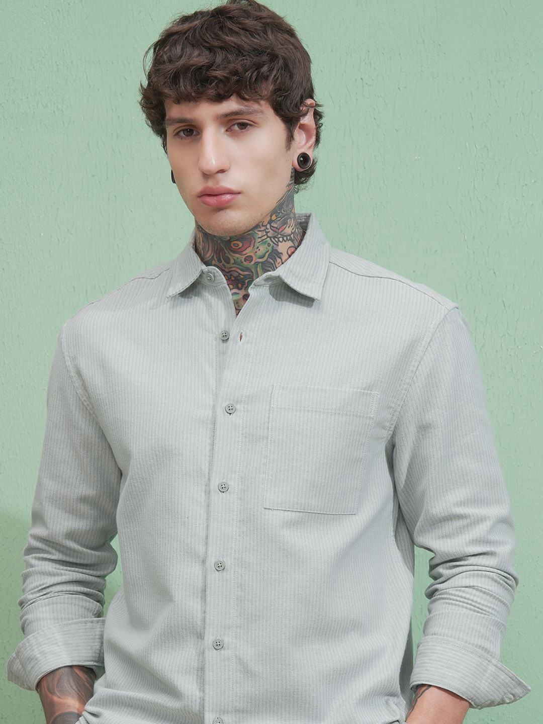 HIGHLANDER Men Comfort Fit Spread Collar Textured Cotton Casual Regular Fit Shirt