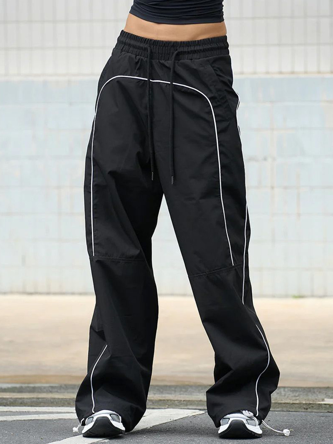 Bonkers Corner Women Black Sporty Deconstructed Loose Pants