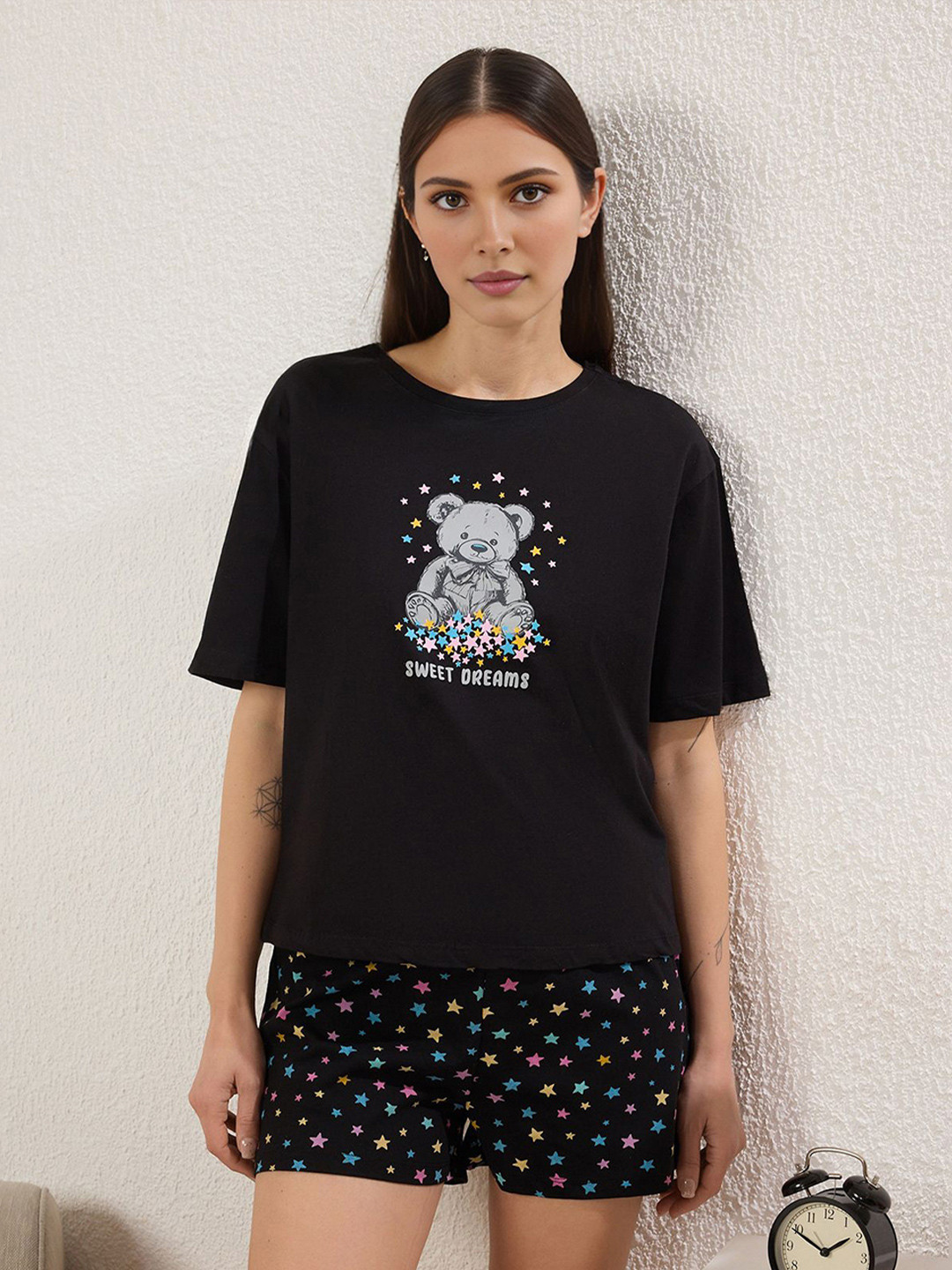 Trendyol Women Printed T-shirt & Shorts Pure Cotton Night suit
