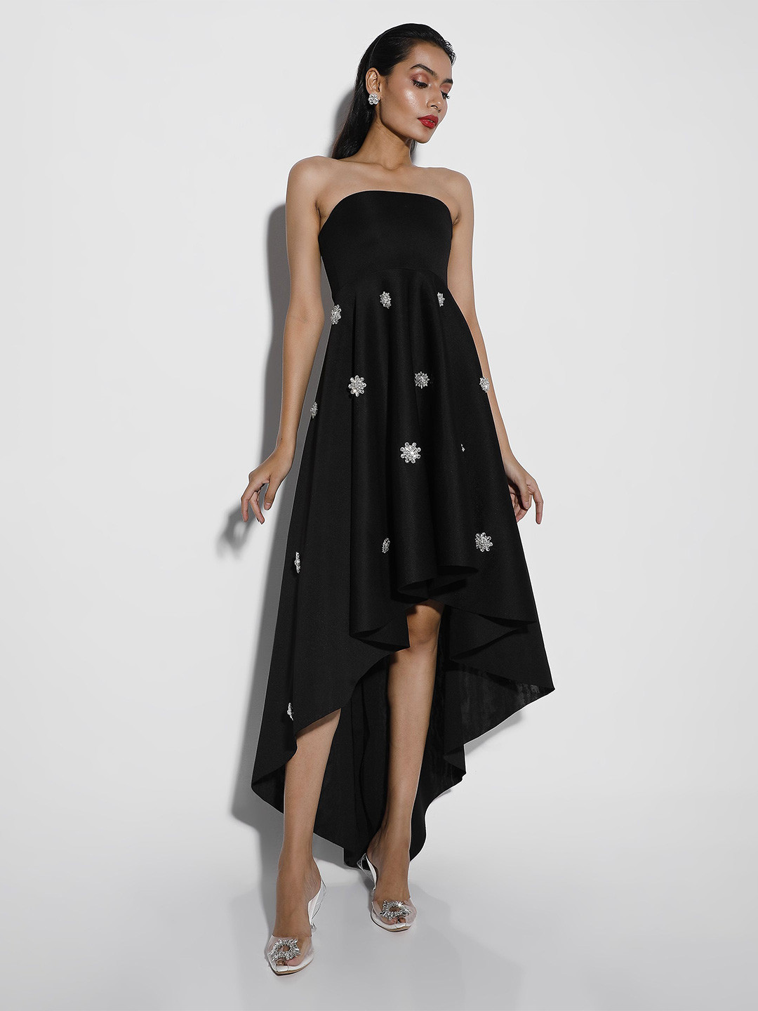 OZEQO Scuba Applique Strapless Bandeau Midi Dress