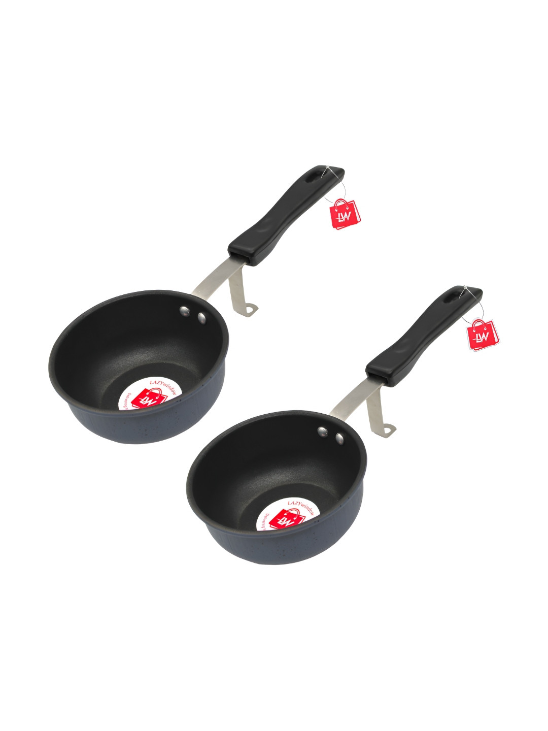 LAZYwindow 2 Piece Black Dishwasher and Microwave Safe Stainless Steel Tadka Pan
