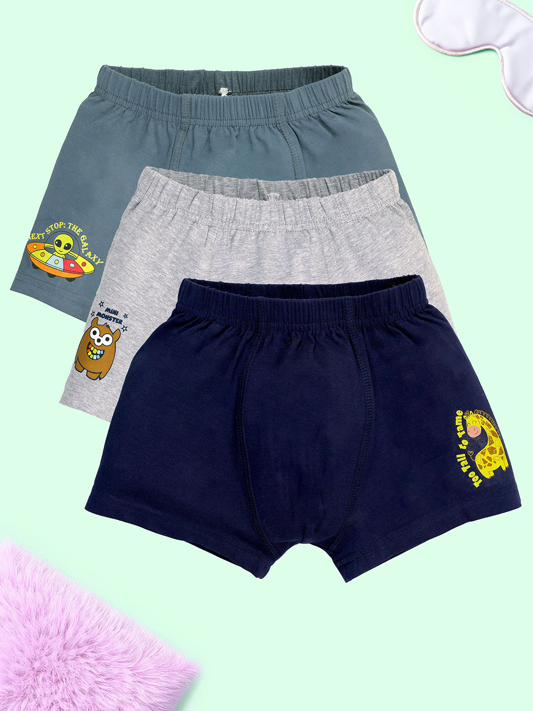KiddoPanti Boys Pack Of 3 Printed Short Inner Elastic Trunk-SS25BXR012