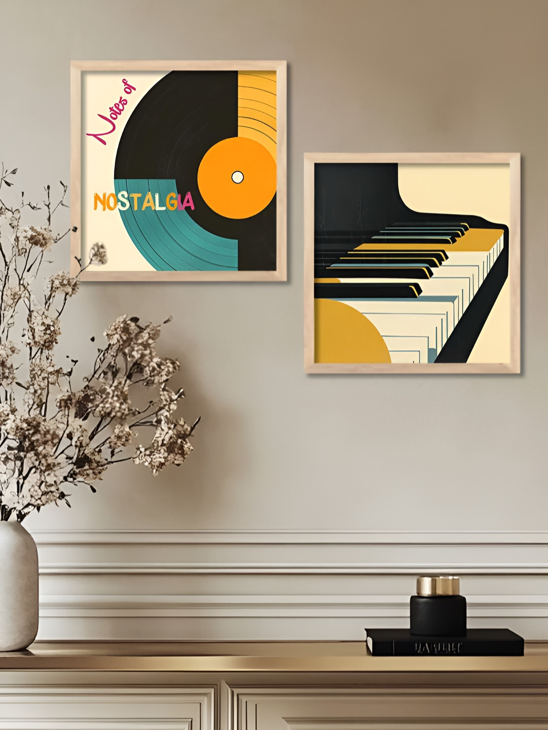 WALLLANE Music Wood 2 Piece Wall Square Paintings Wall Art -8 x 8In