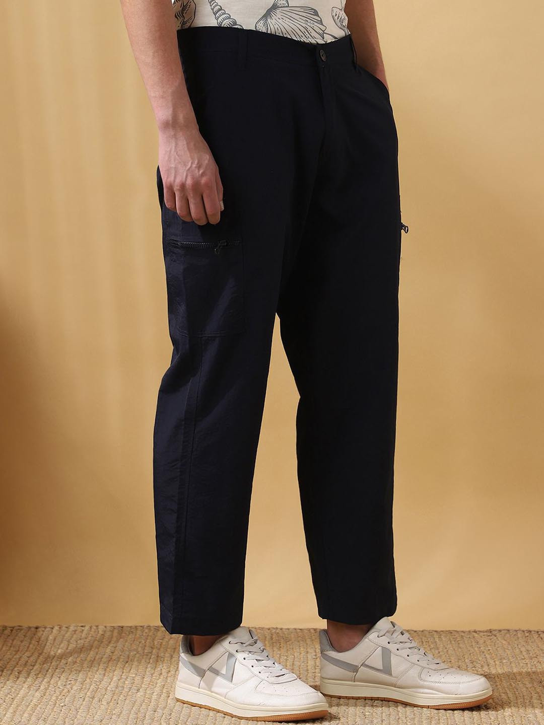Dennis Lingo Men's Solid Straight Fit Parachute Cargo Trousers