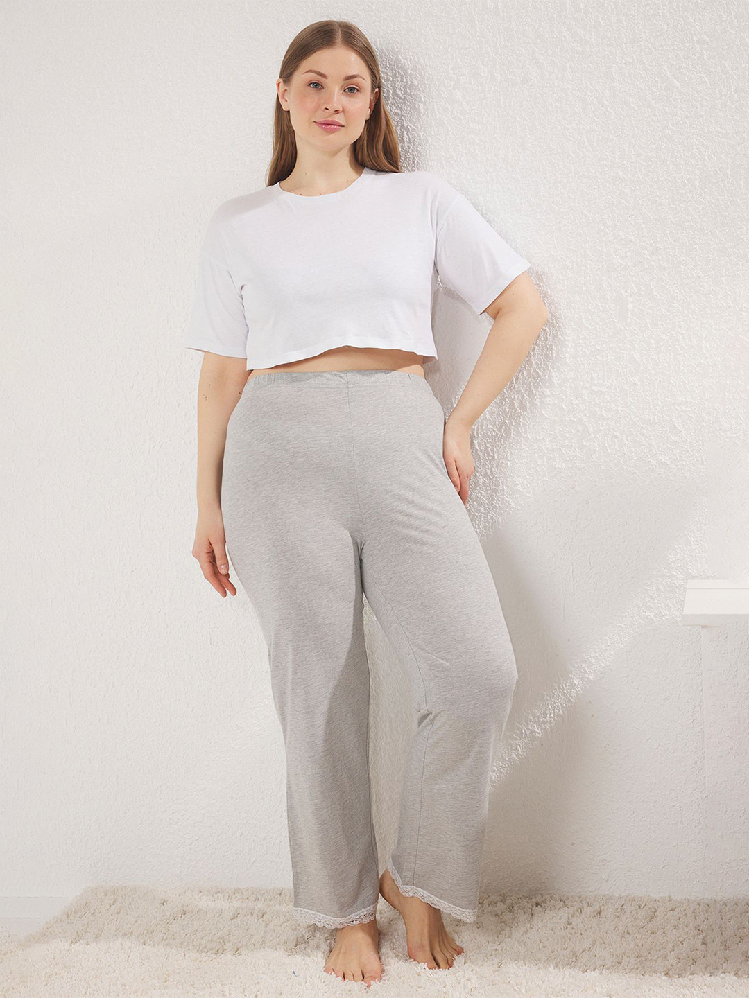 Trendyol Women High-Waist Knitted Lace Lounge Pants