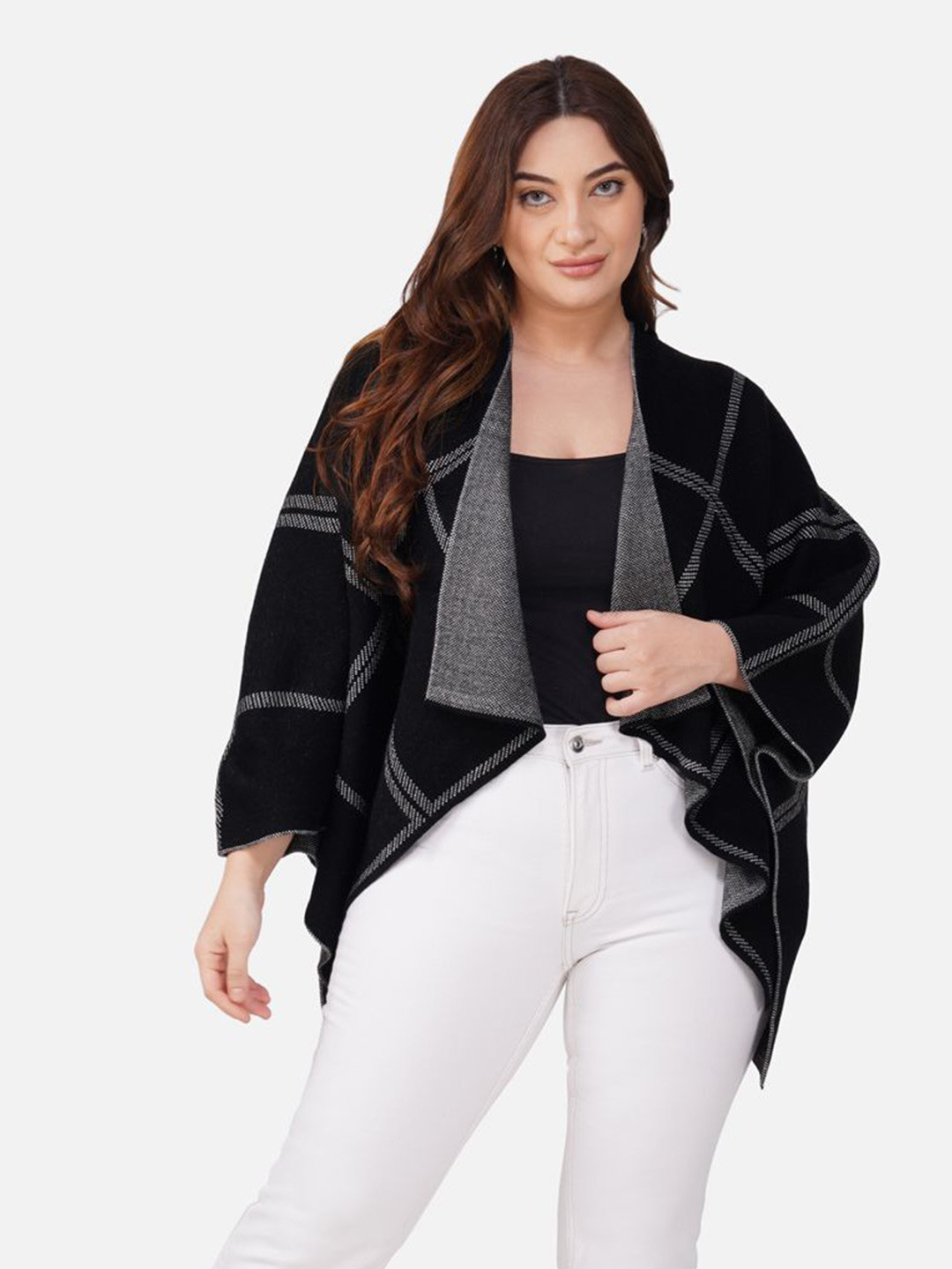 Sztori Women Plus Size Checked Poncho