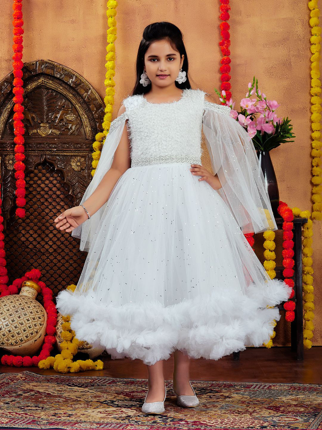 BAESD Girl Embellished Ruffles Tulle Gown Maxi Dress