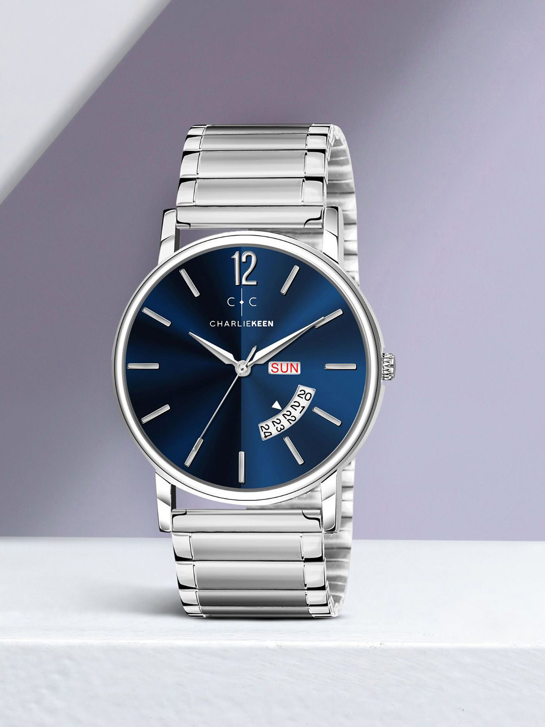 CHARLIEKEEN Men Brass Dial & Stainless Steel Straps Analogue Watch CC-GR003-BLU-CH