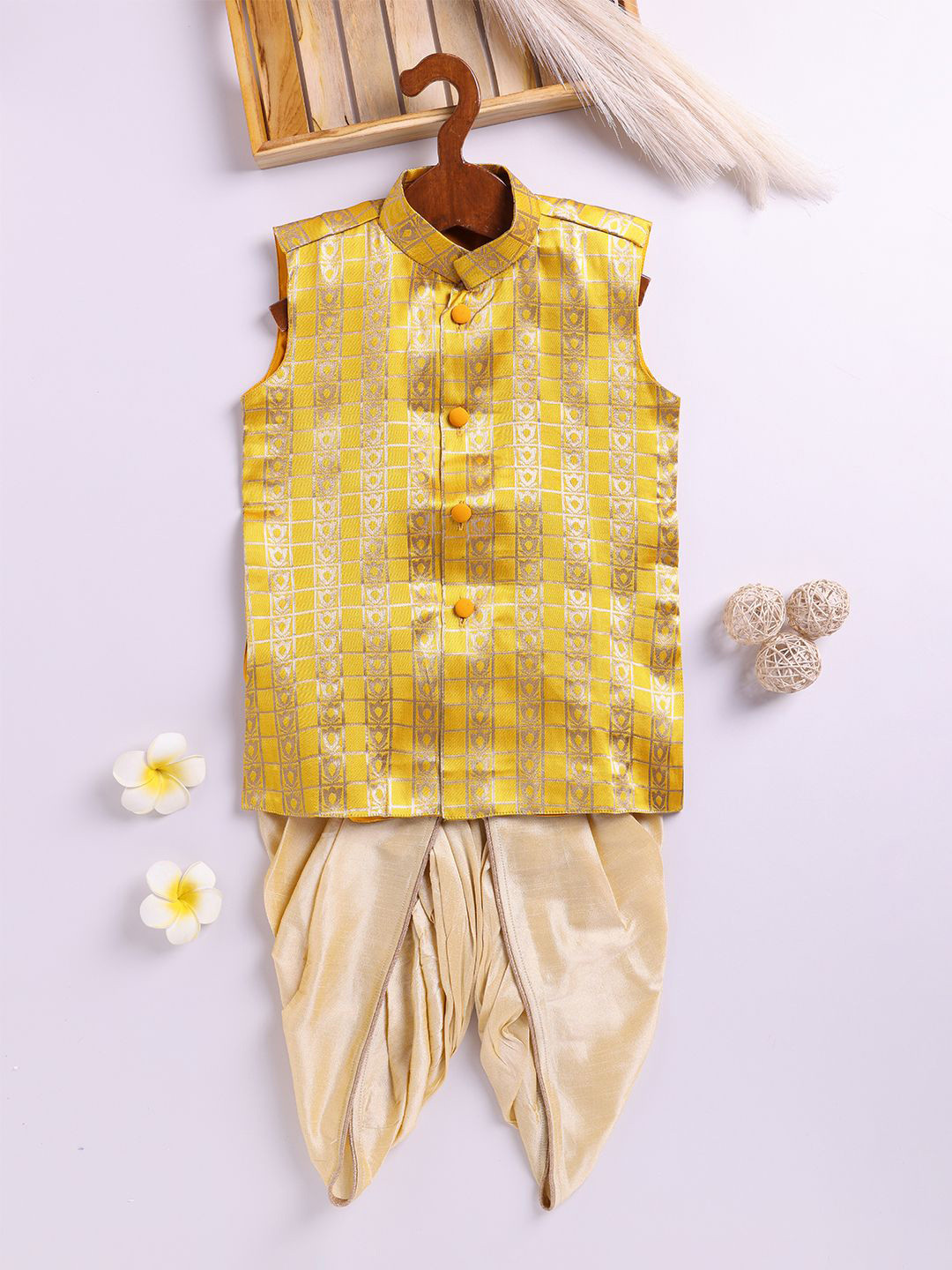 JBN Creation Boys Mandarin Collar Sleeveless Kurta With Dhoti Pants