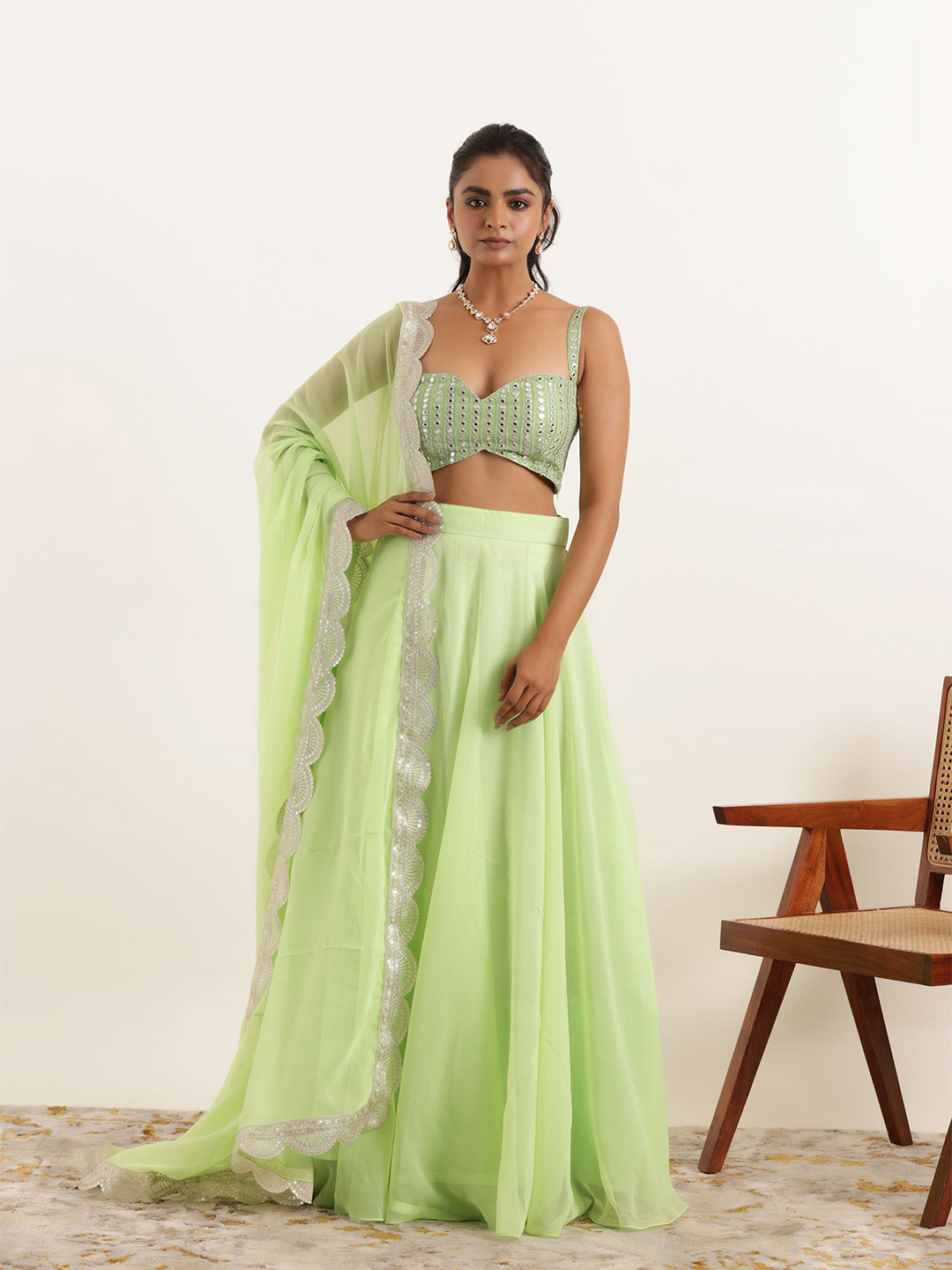 DEASHA INDIA Ready to Wear Lehenga & Embroidered Mirror Work Blouse With Dupatta