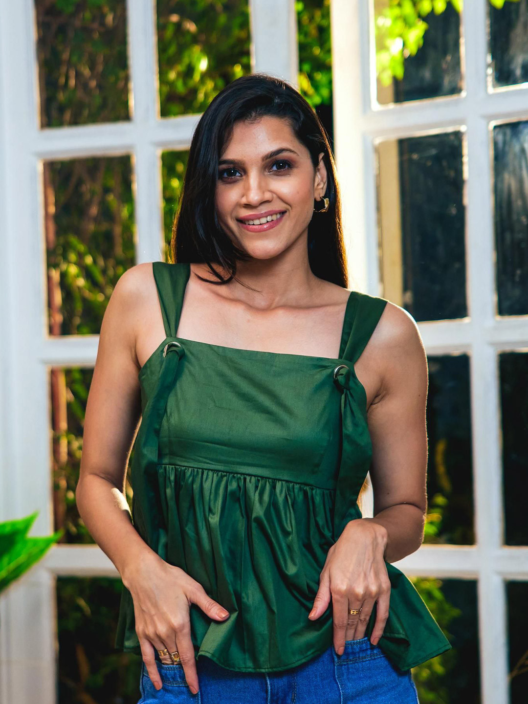 French Theory Women Embellished Peplum Top Shoulder Straps Regular Top