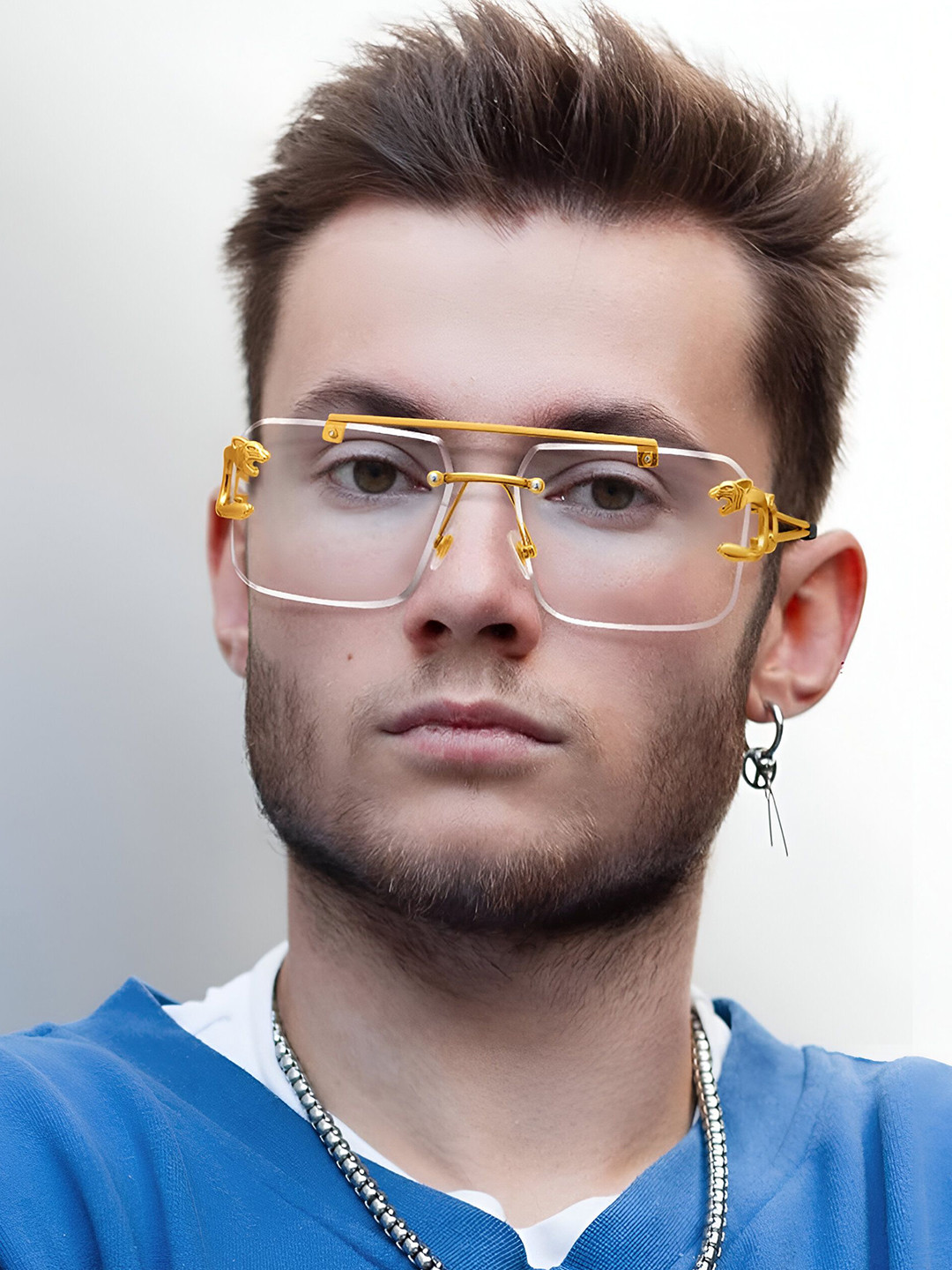 FUNGLASSES Unisex Rectangular Rimless Sunglasses with UV Protected Lens 5823 gold clear