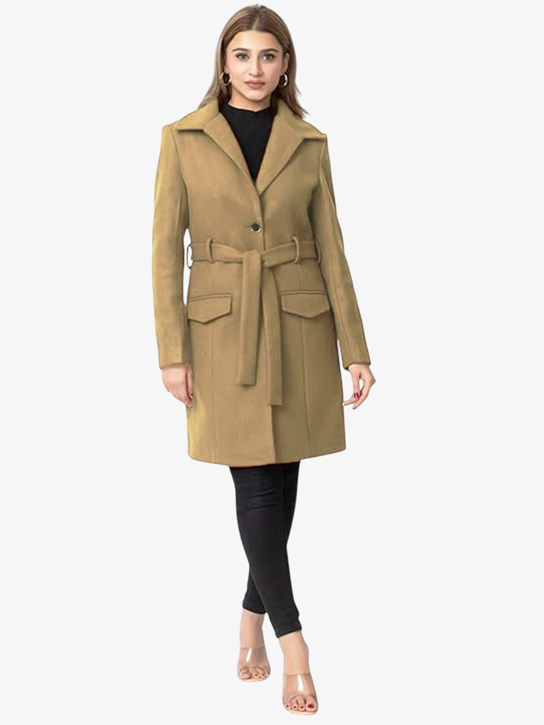 BAESD Women Spread Collar Single-Breasted Trench Coat