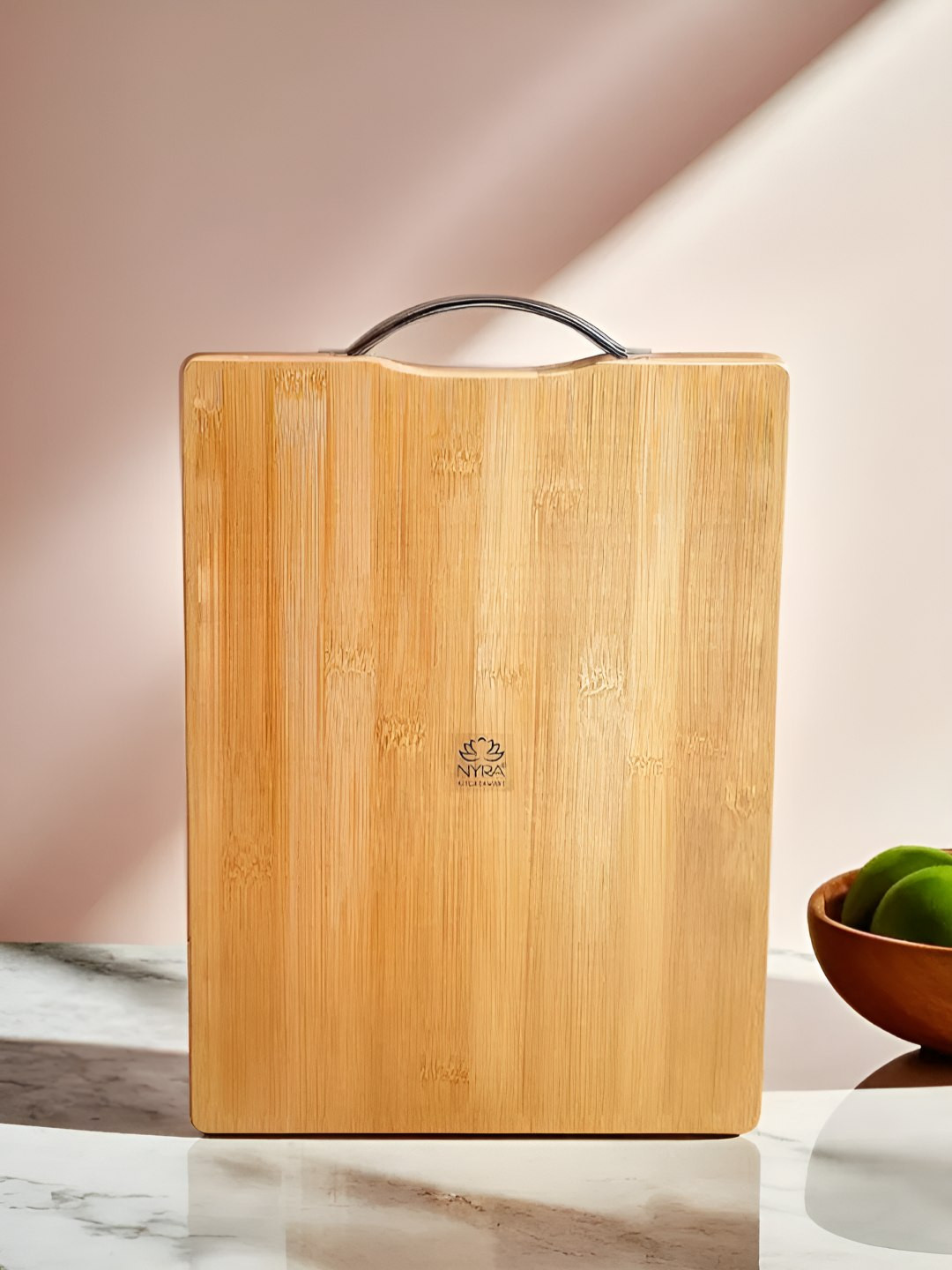 Nyra Kitchenware Brown & Silver Toned Wooden Chopping Board