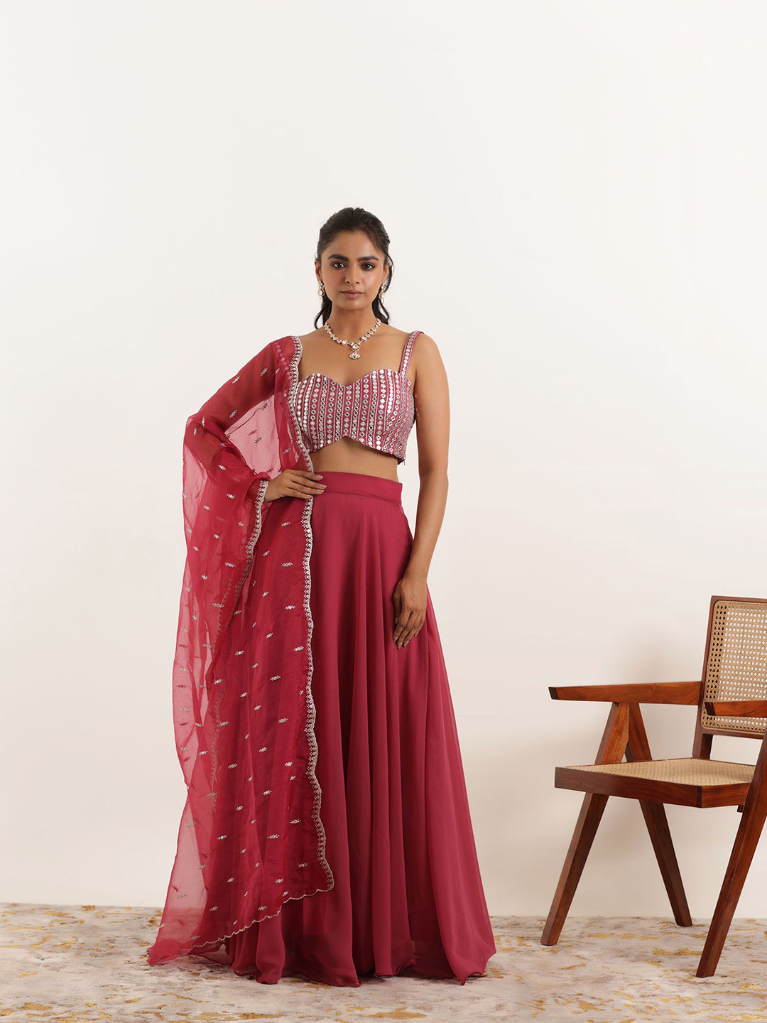 DEASHA INDIA Ready to Wear Lehenga & Embroidered Mirror Work Blouse With Dupatta