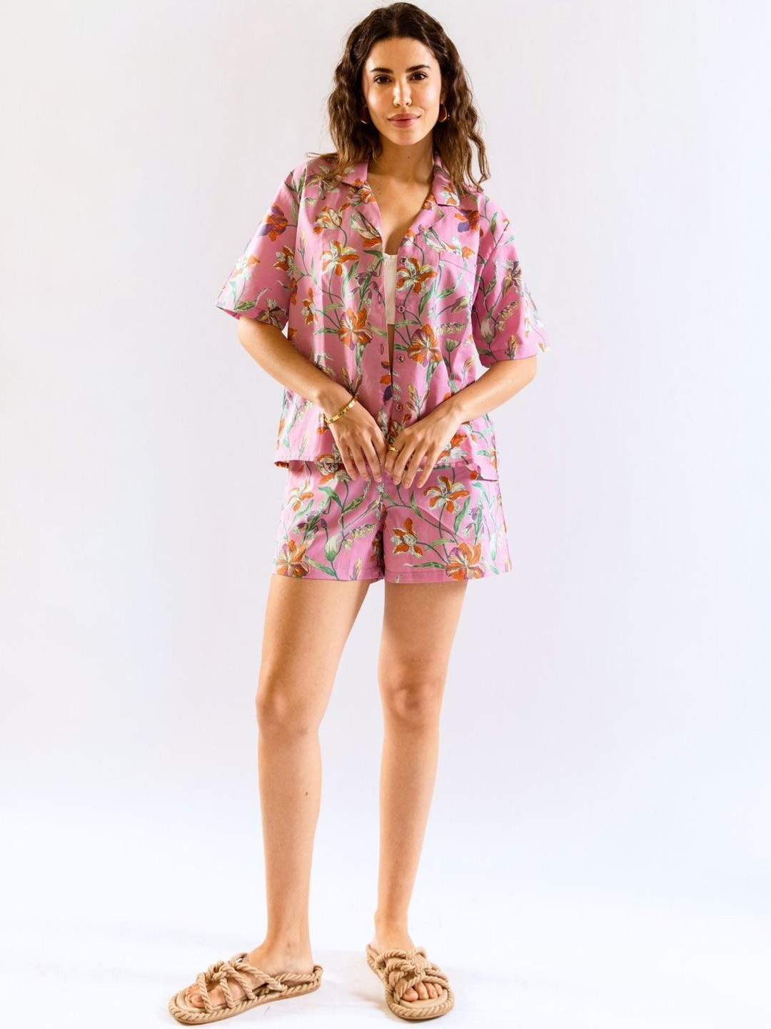 FEATHERS CLOSET Posy Printed Pure Cotton Collar Co-Ord Set