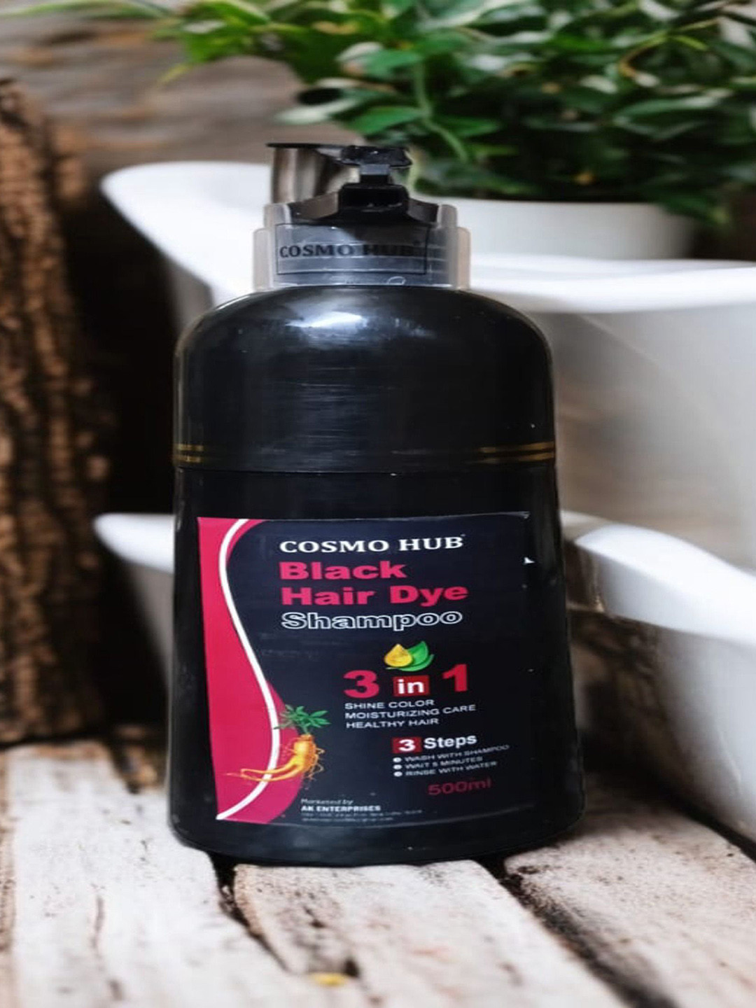 COSMO HUB 3 In 1 Shine Color Black Hair Dye Shampoo - 500 ml