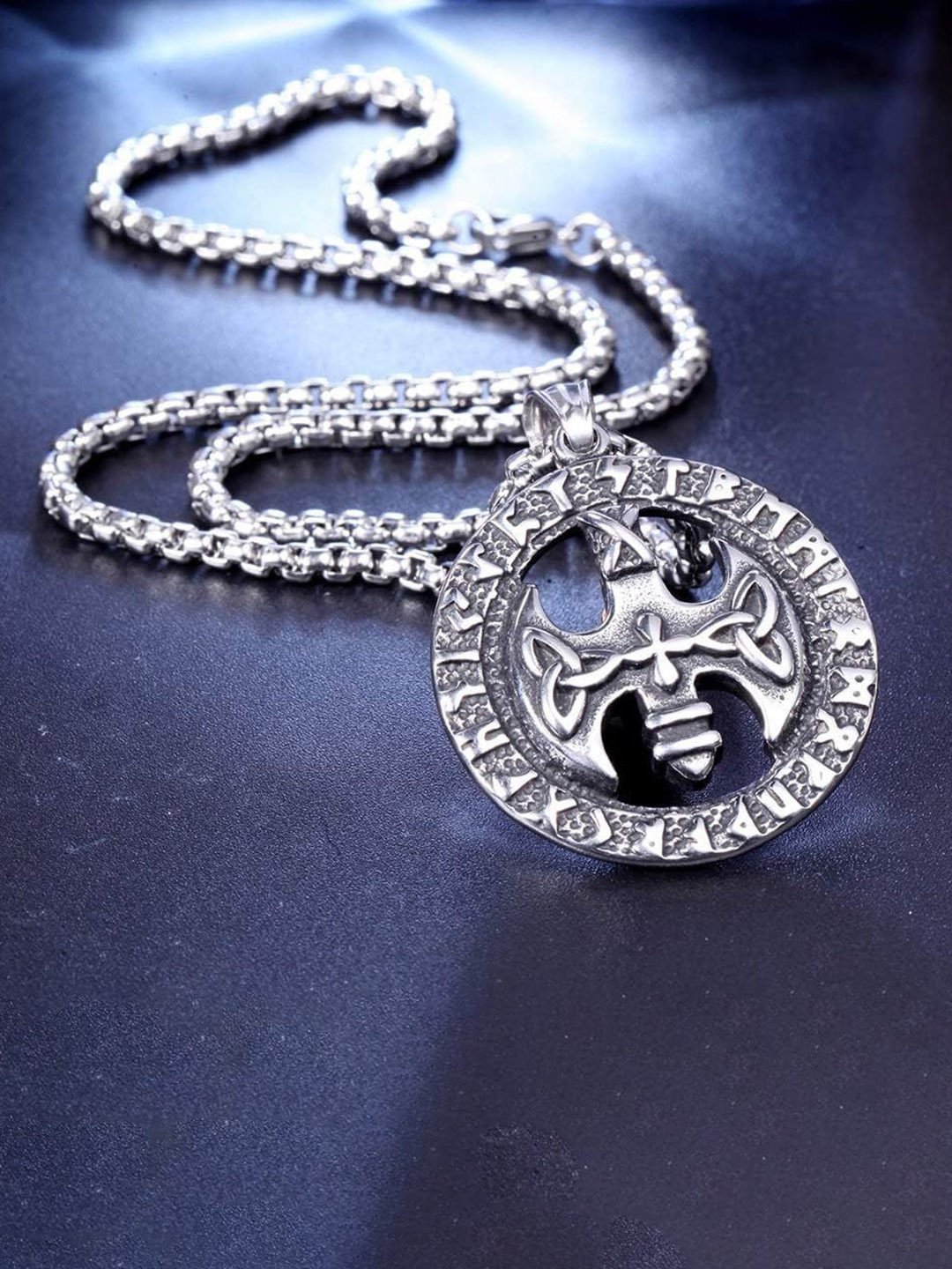 AGARWALPRODUCT Stainless Steel Silver-Plated Rune Words Odin Norse Pendant With Chain