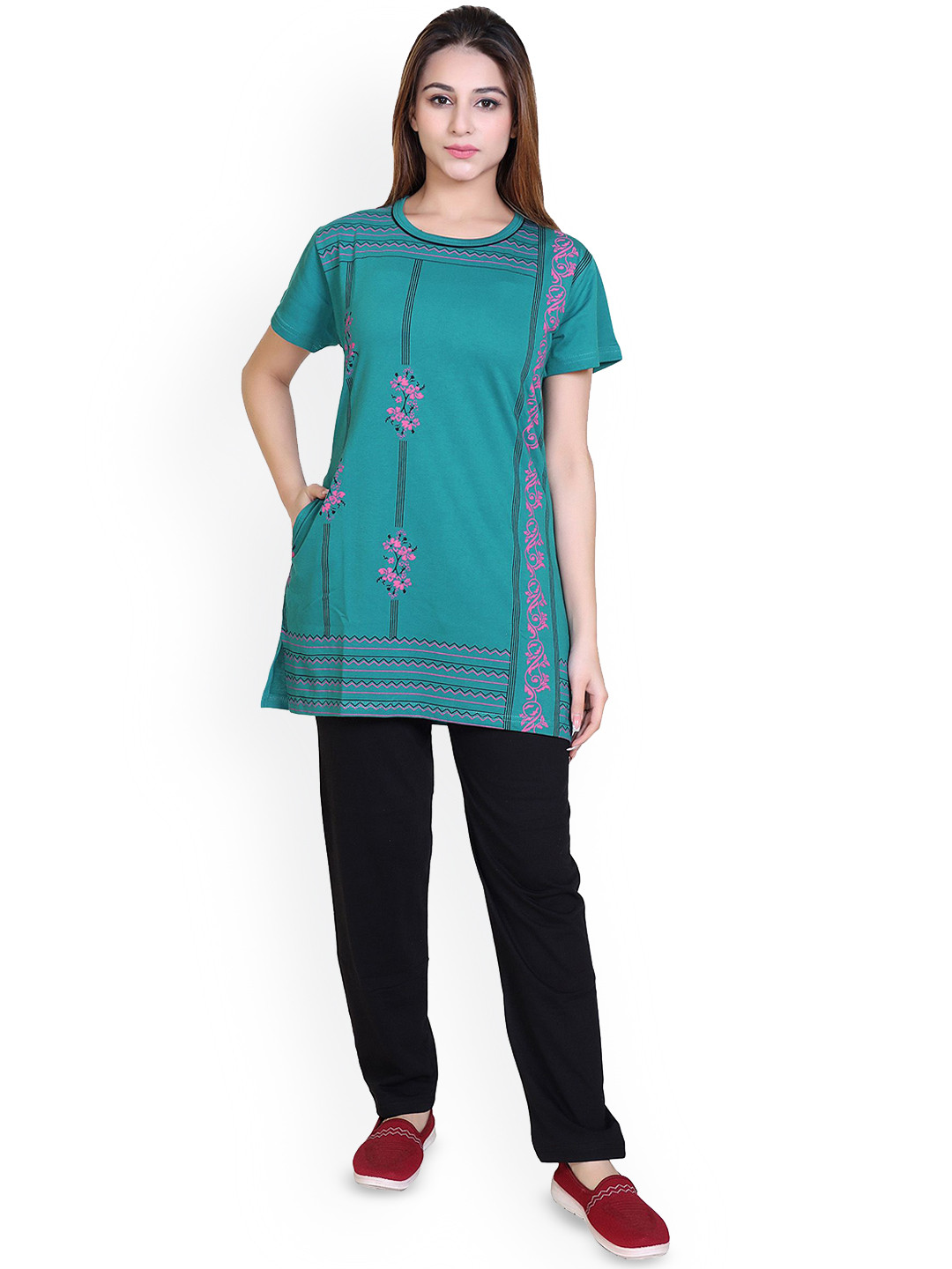 RG BY S.S. Clothing Women Printed Round Neck Kurti & Pyjamas Night suit