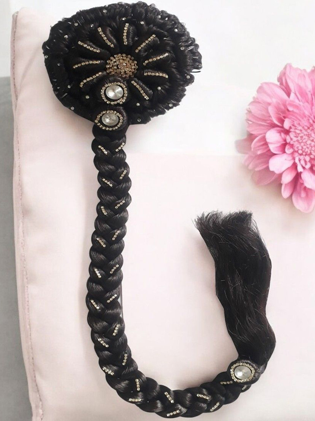 GADINFASHION Halo Straight Twists Juda Choti With Stone Work Hair Extension - Brown