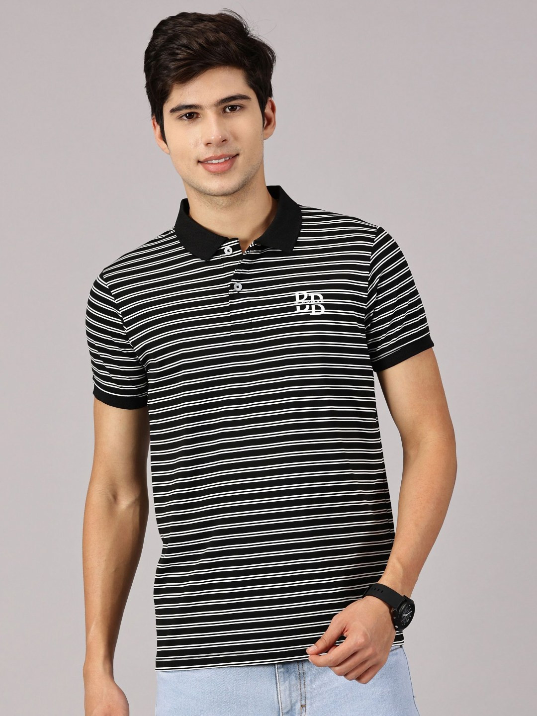 BLACK BUCK Men Striped Super Soft Polo Collar T-shirt