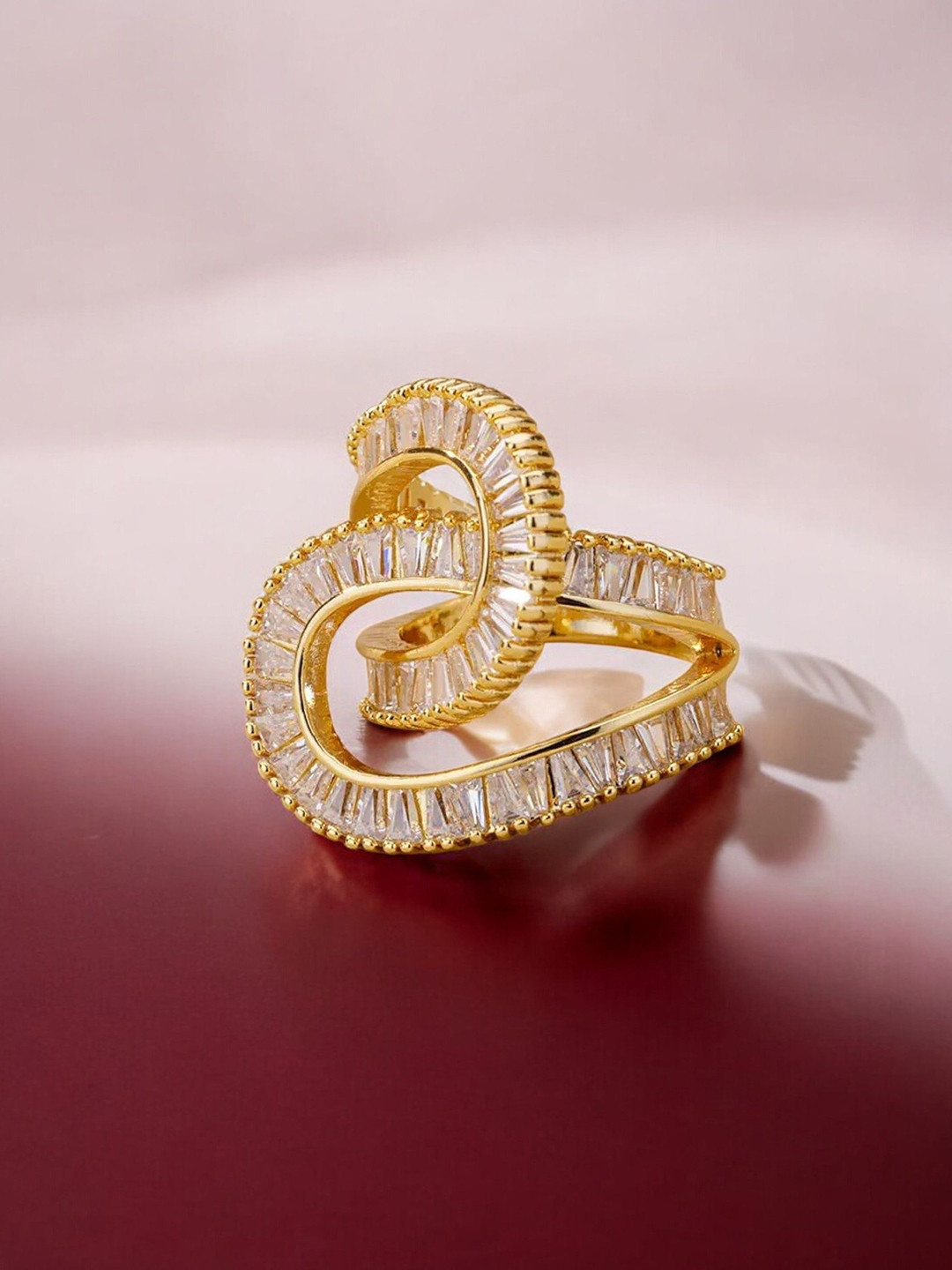 LUCKY JEWELLERY 18K Gold-Plated Artificial Stone-Studded Twisted Stackable Ring