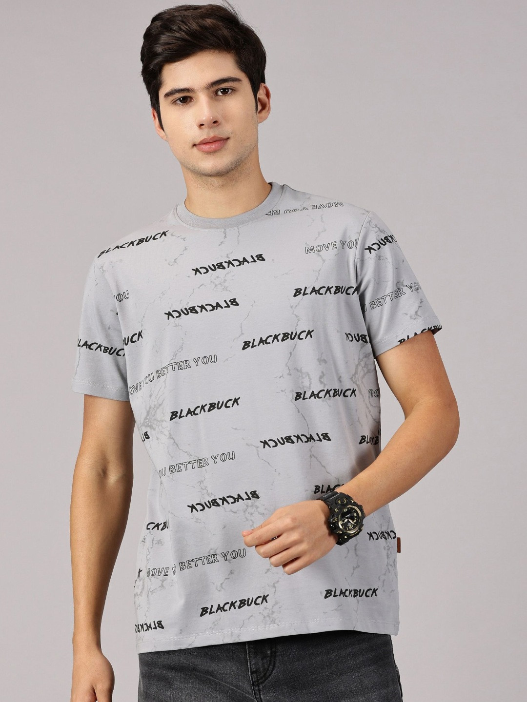 BLACK BUCK All Over Print Super Soft Premium Cotton Crew Neck T-shirt