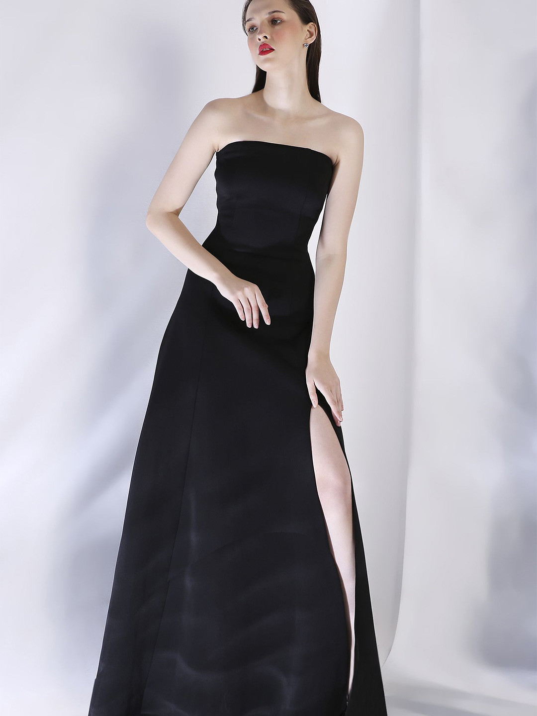 OZEQO Women Scuba Sleeveless Maxi Gown Dress With Side Slit