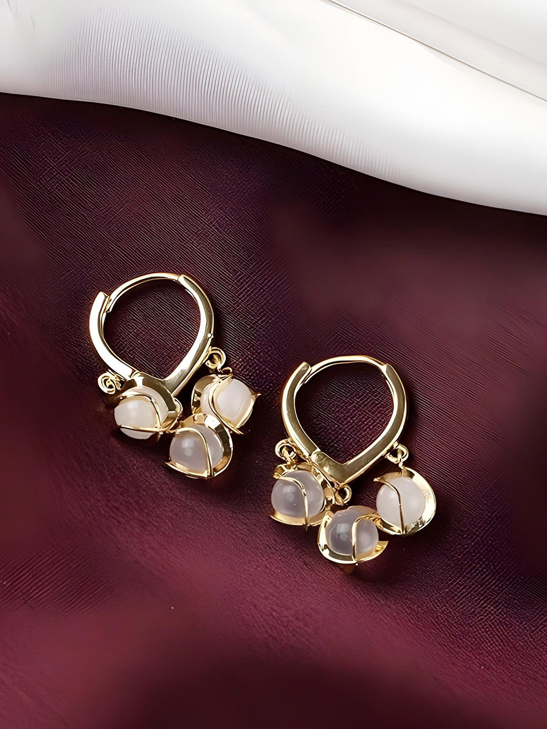 kazare Gold-Plated Artificial Stones Teardrop Shaped Hoop Earrings