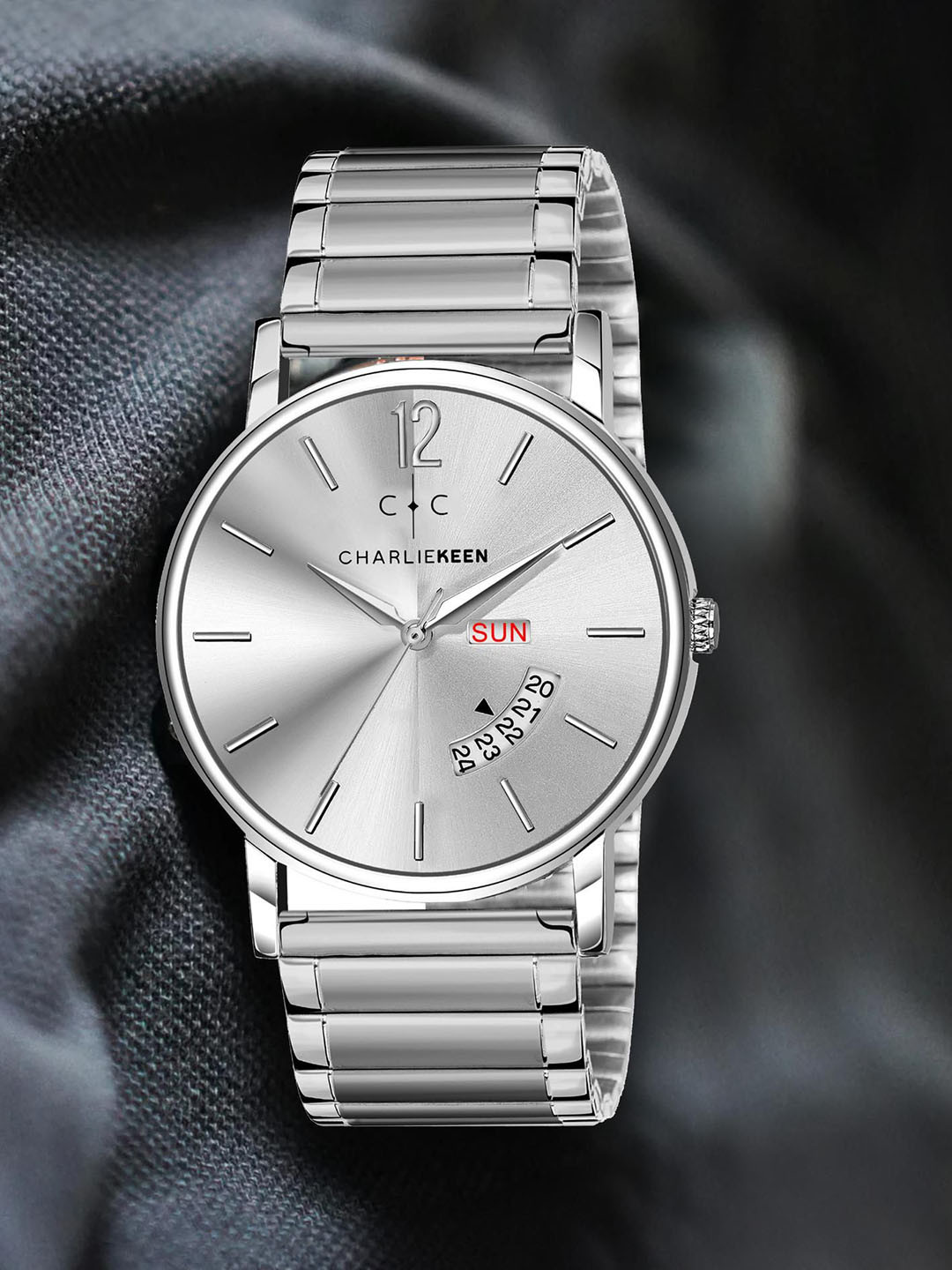 CHARLIEKEEN Men Brass Dial & Stainless Steel Straps Analogue Watch CC-GR003-SLV-CH