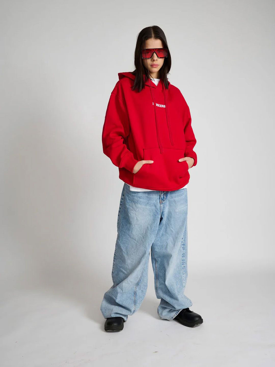 Bonkers Corner Signature Women Red Oversized Heavyweight Hoodie Sweatshirt