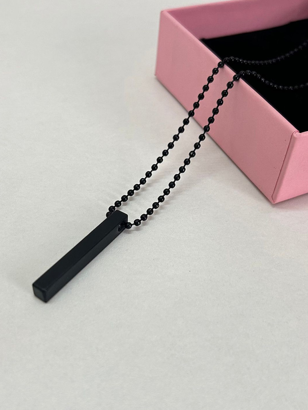 KRENOZ Men Silver-Plated Stainless Steel Bar Locket Pendant With Chain