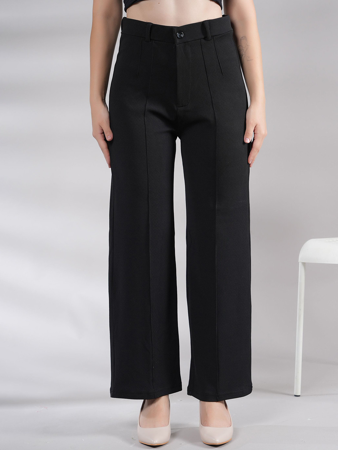 Belfry Women High-Rise Straight Fit Easy Wash Parallel Trousers