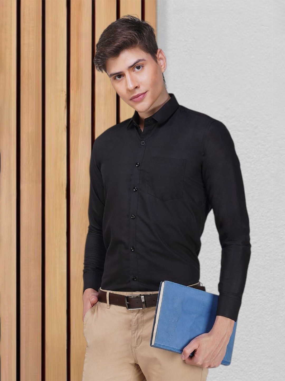 BASE 41 Men Slim Fit Spread Collar Solid Formal Shirt