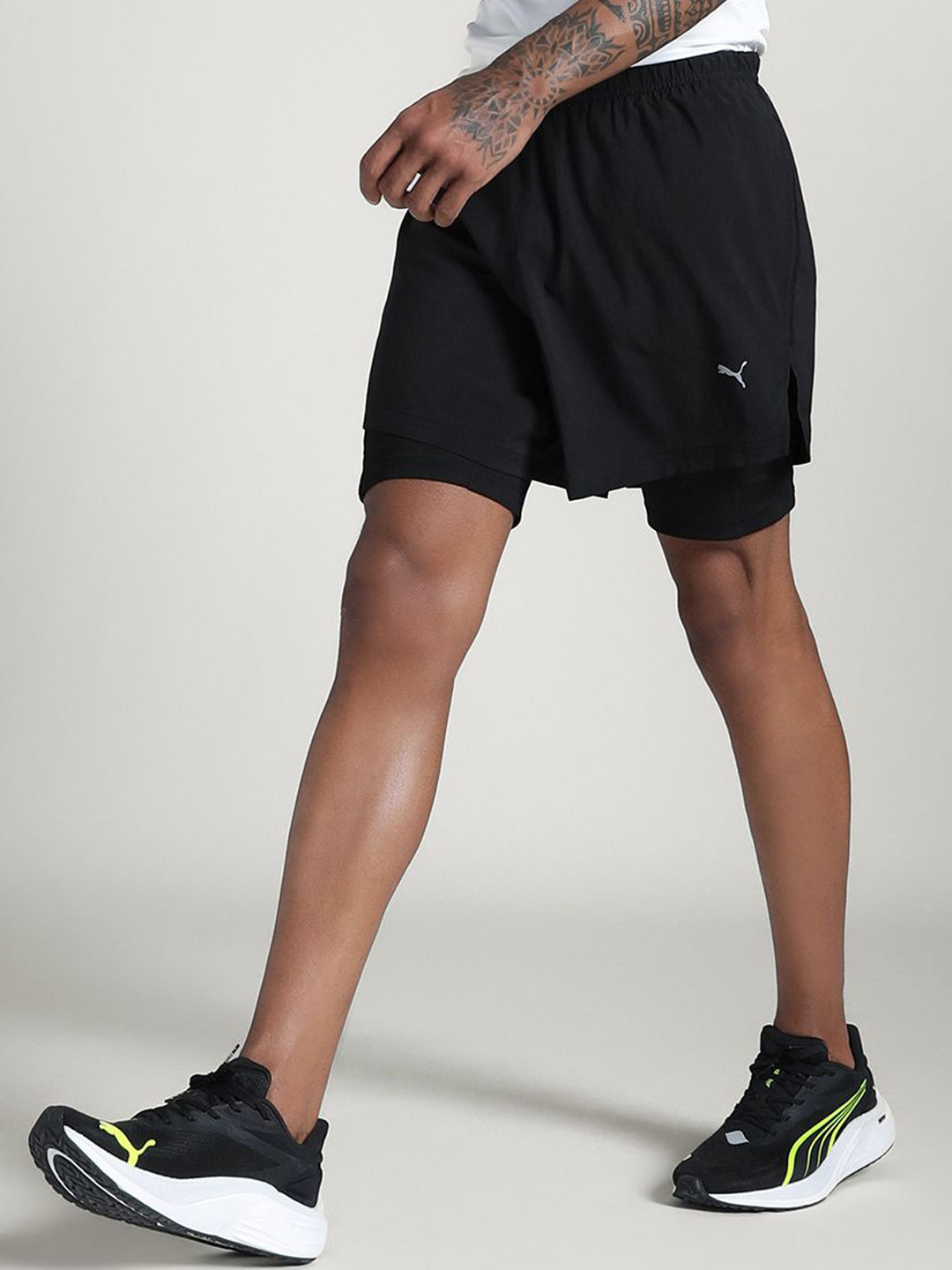 Puma Run 2 In 1 Men Brand Logo Printed Mid Rise Shorts