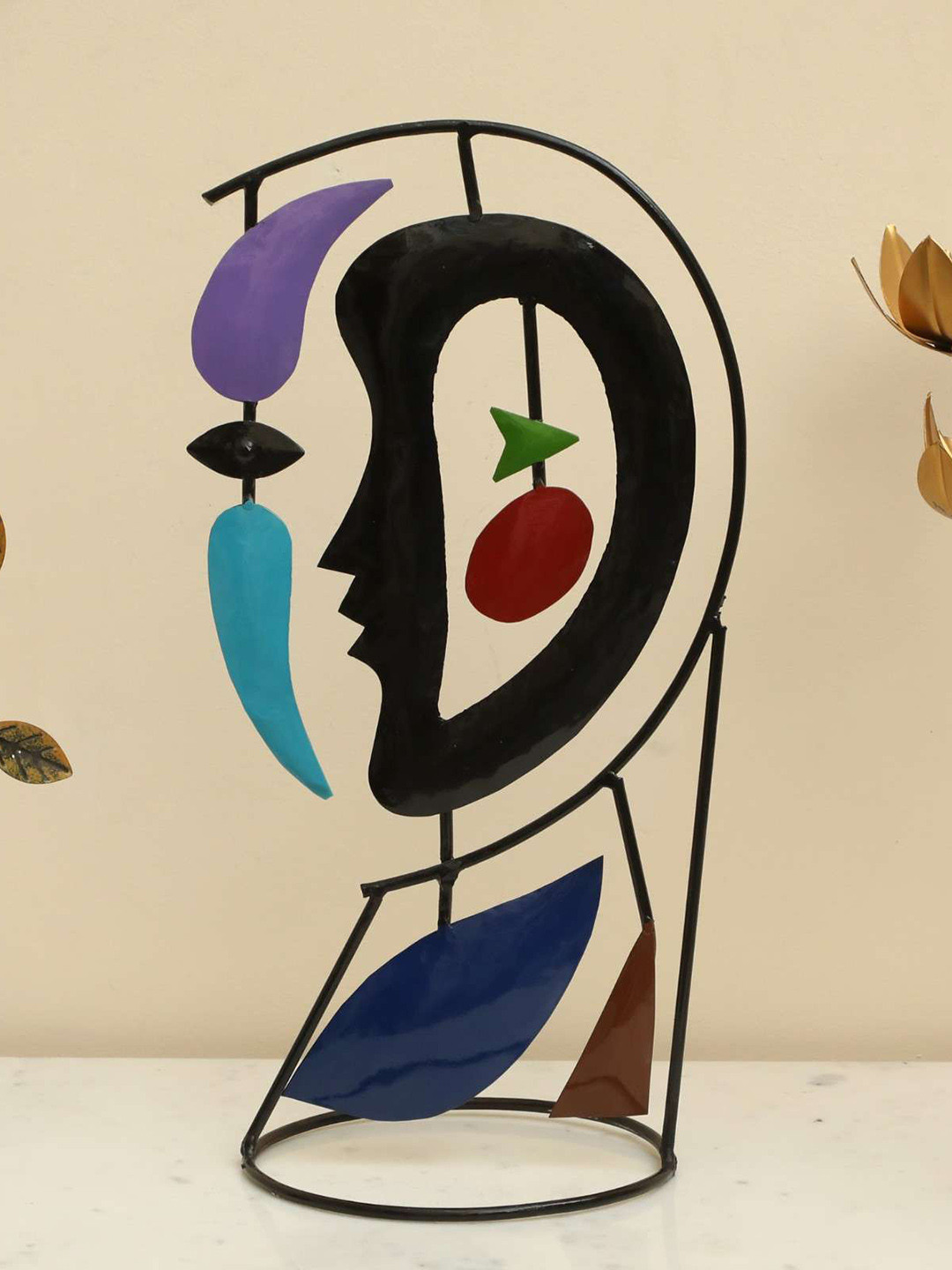 vedas F-Tori Face Black Metal Metallic Living Room Medium Showpiece - 16.1 Inches