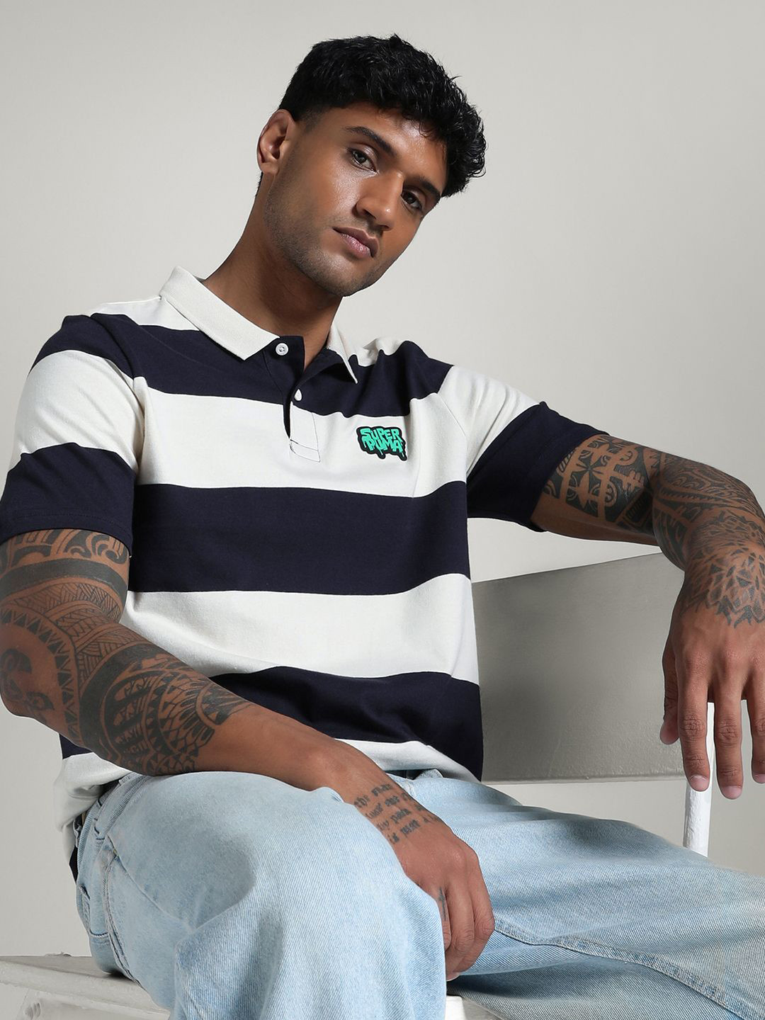 Puma Super Striped Pure Cotton Polo Collar T-Shirt