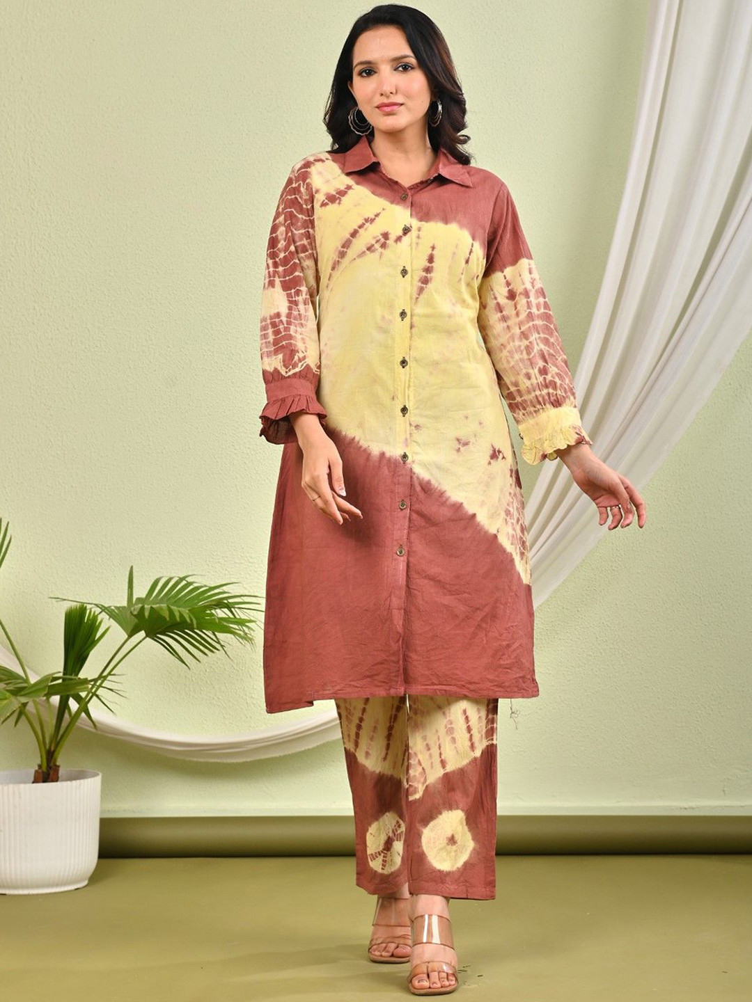 AUTUMN LANE Sana Choco Dyed Pure Cotton Tunic With Trouser Co-Ords
