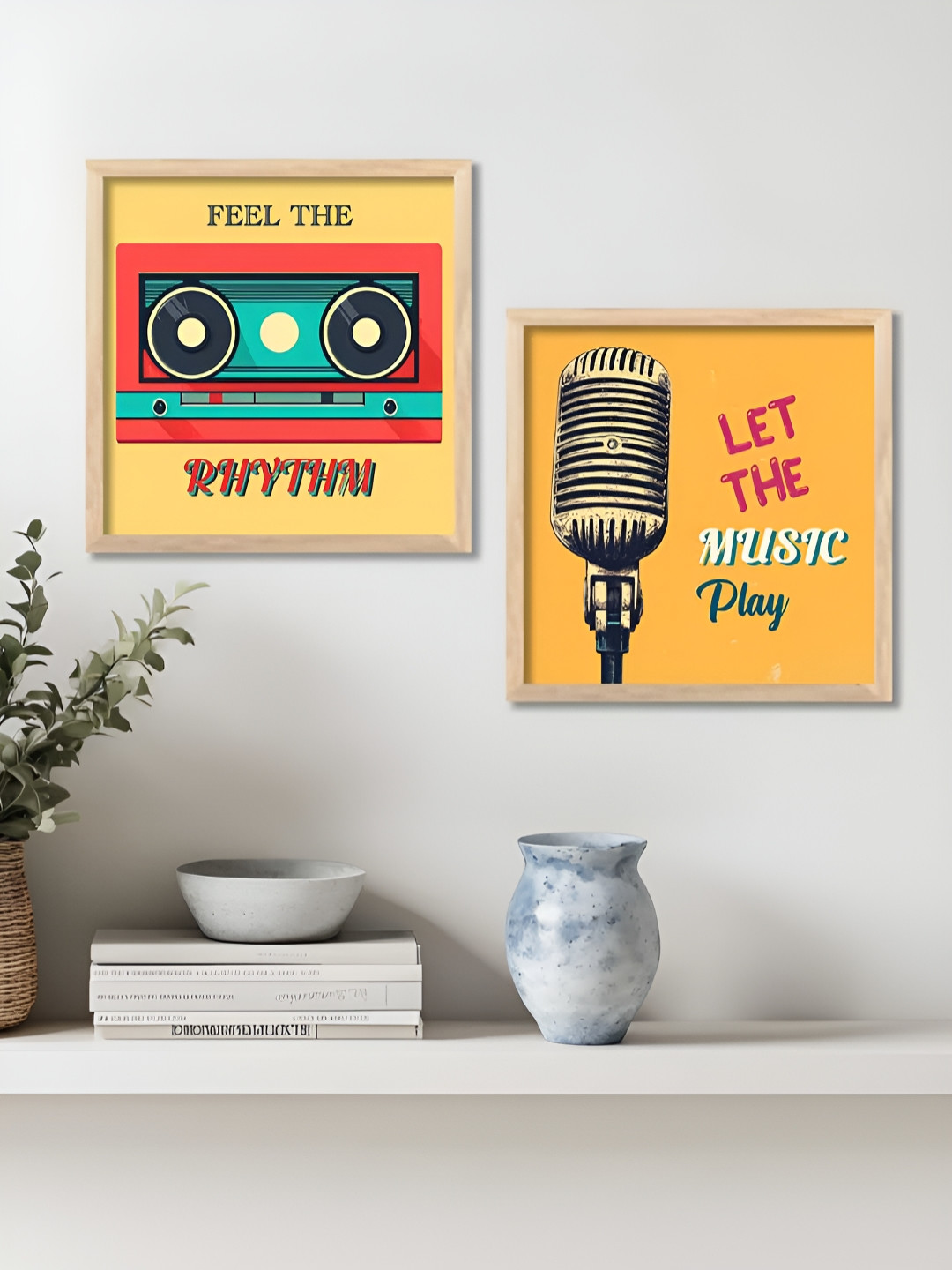 WALLLANE Music Wood 2 Piece Wall Rectangle Paintings Wall Art - 21 x 10 In