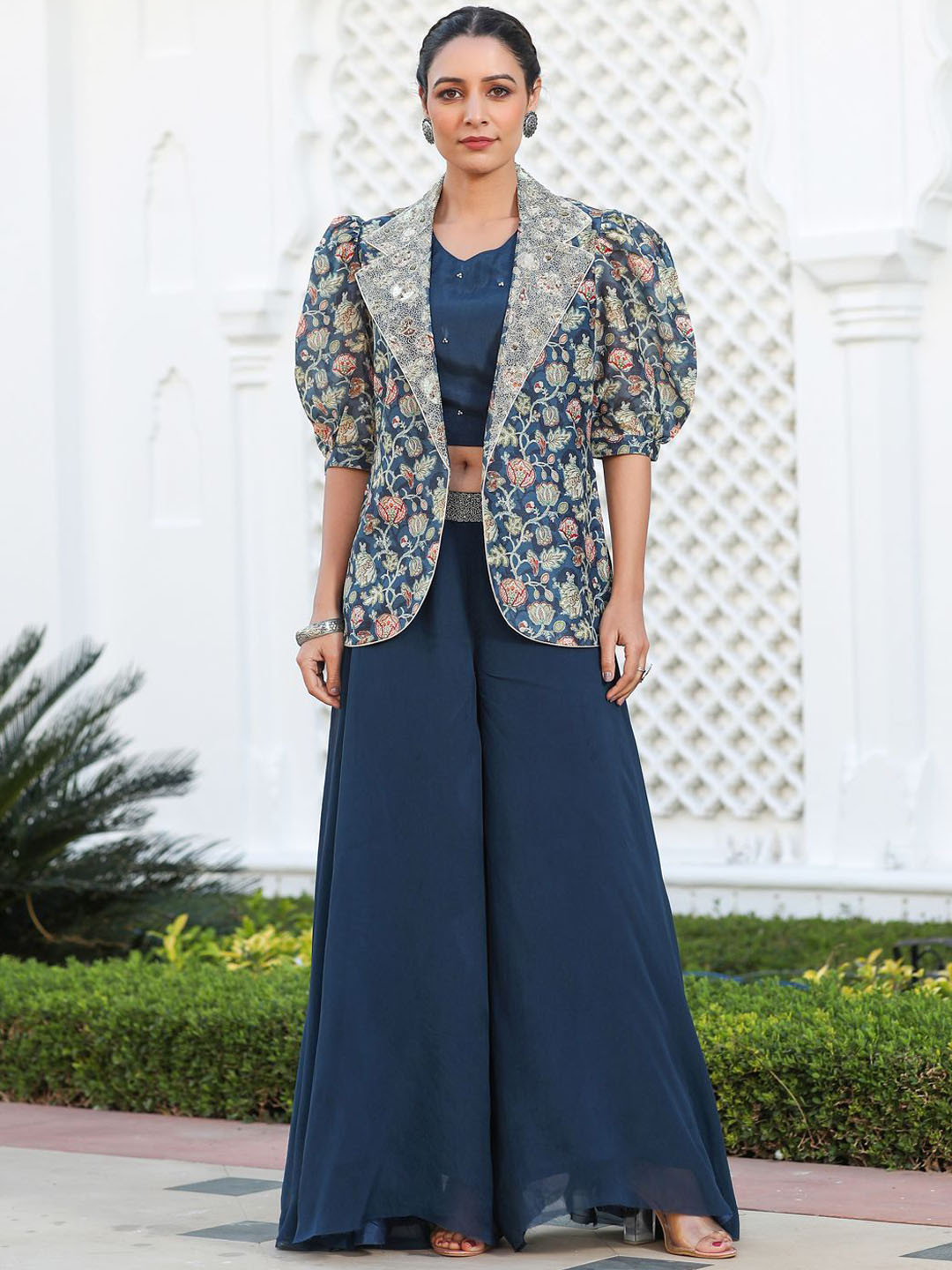 Jaipur Kurti Beads & Stones Top With Palazzos