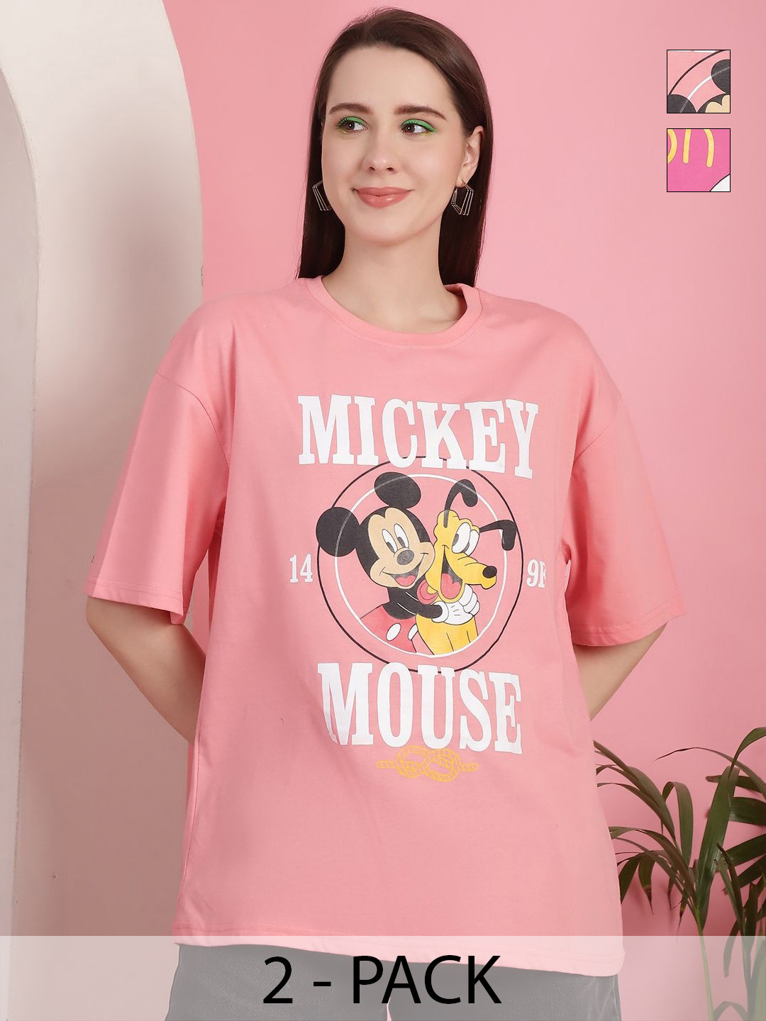Dreambe Women Pack of 2 Winnie The Pooh Typography Printed Cotton Oversized T-shirts