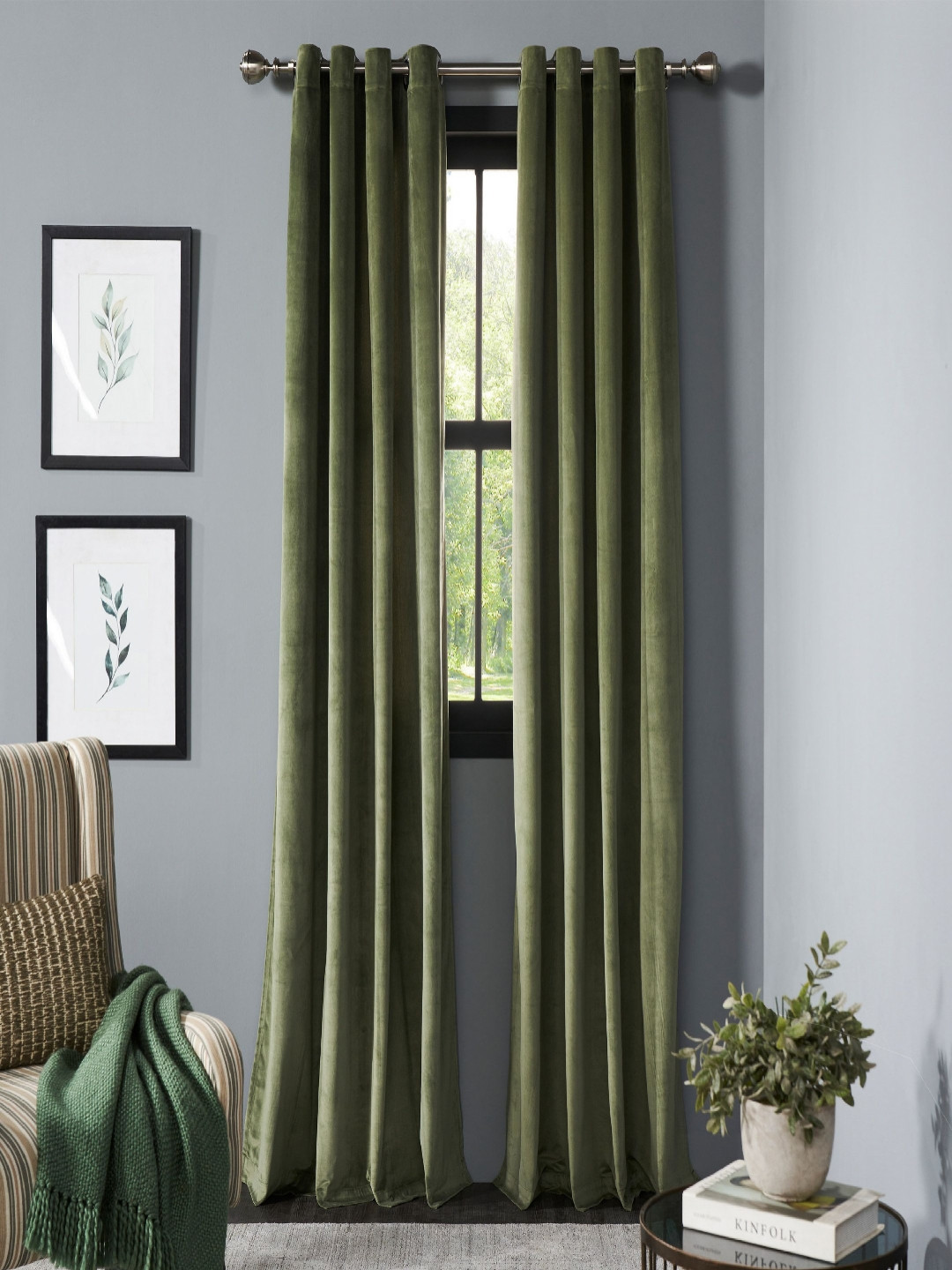 Deco Window Green 2 Pieces Room Darkening Window Curtain