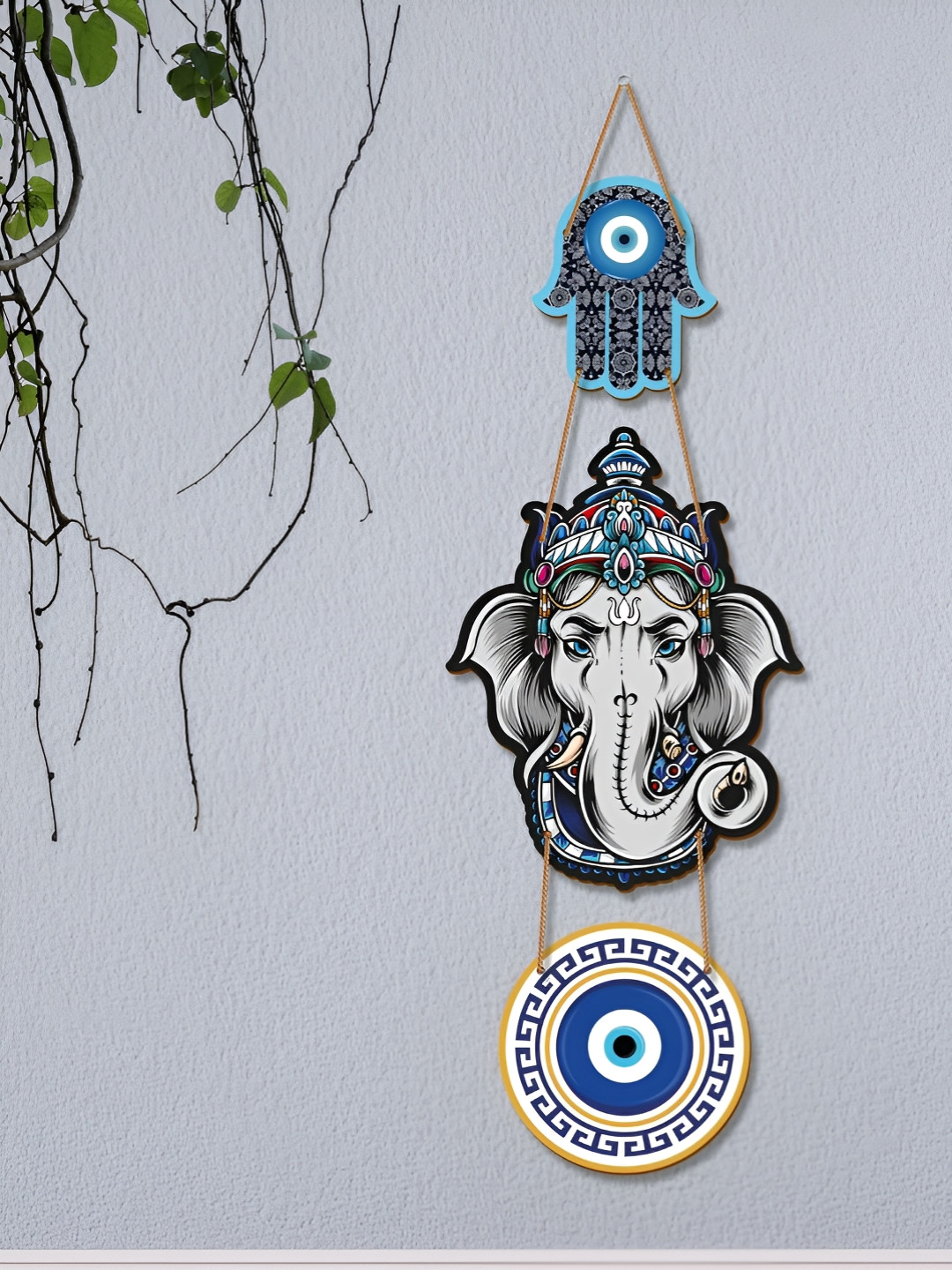 Homspurts Elephant Evil Eye Wood Matte Hanging Hall Spiritual Wall Decor-19In