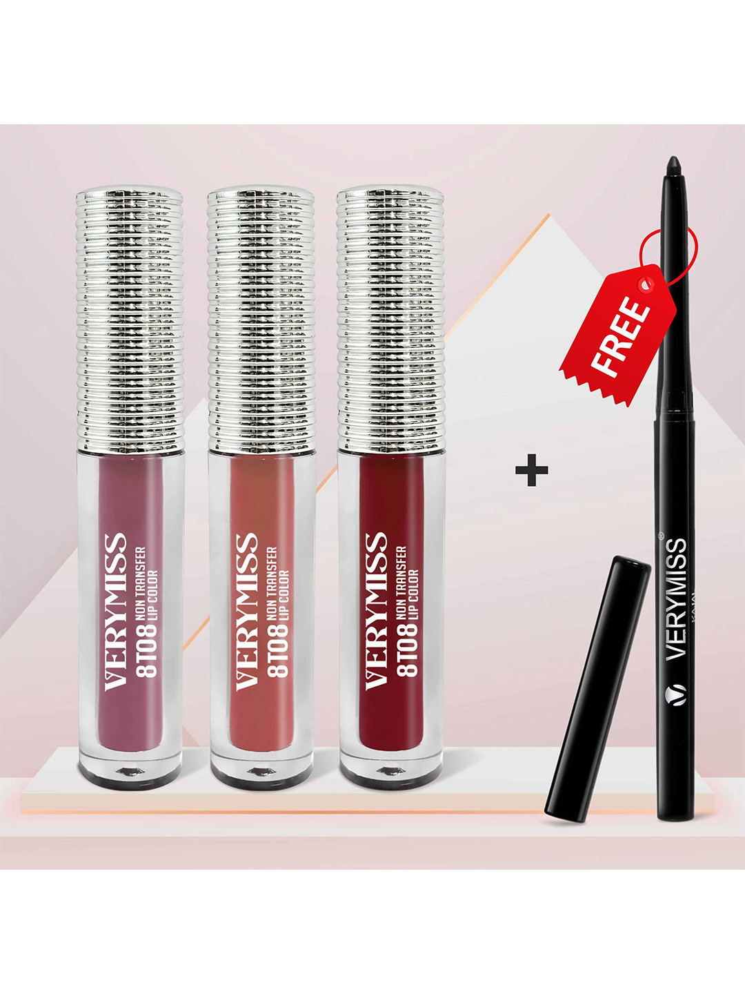 VERYMISS Set Of 4 8 To 8 Lipstick-1.6 ml Each - Shade 402 401 403 with Kajal